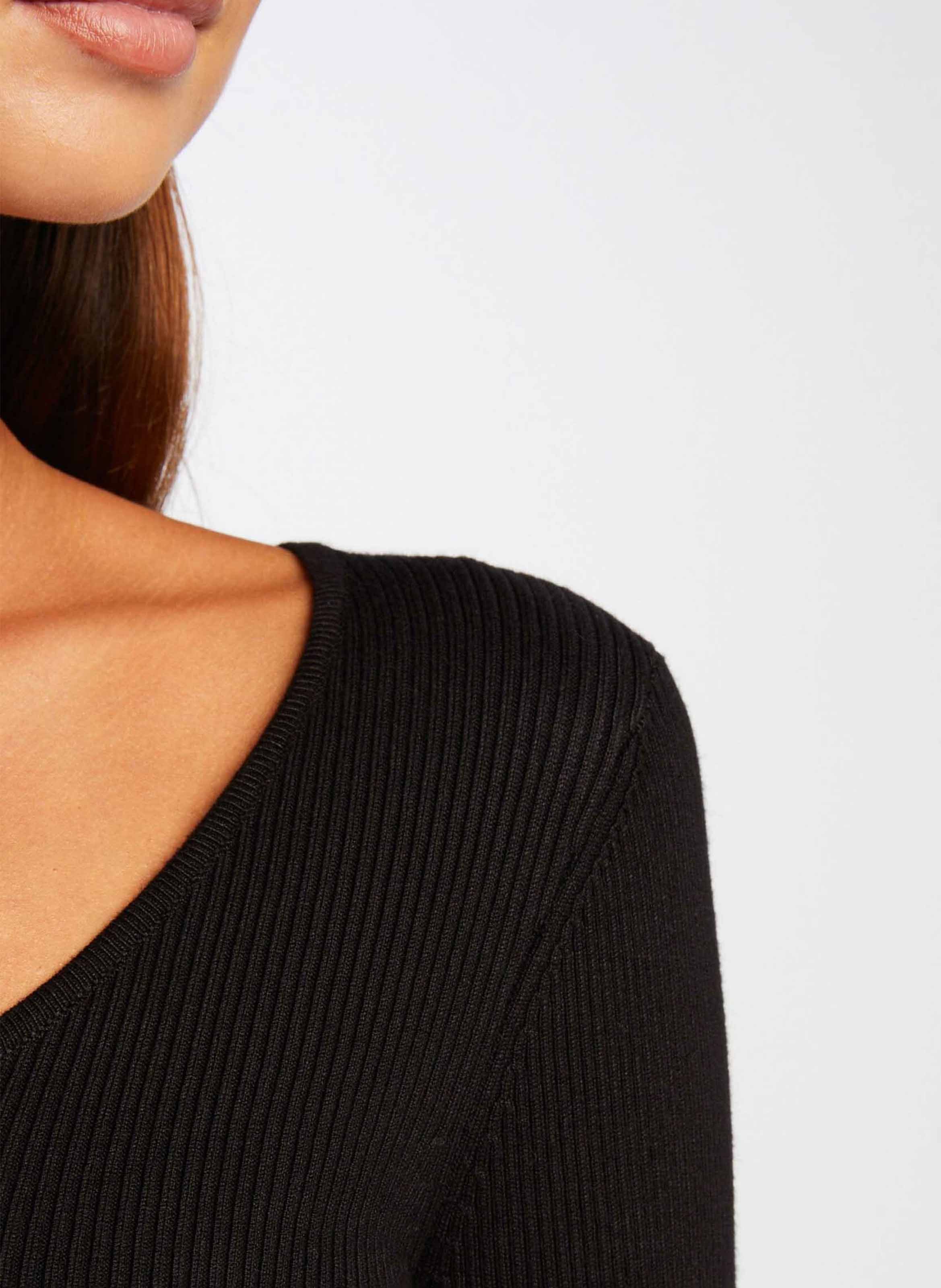Rib-knit V-neck sweater MORGAN Black