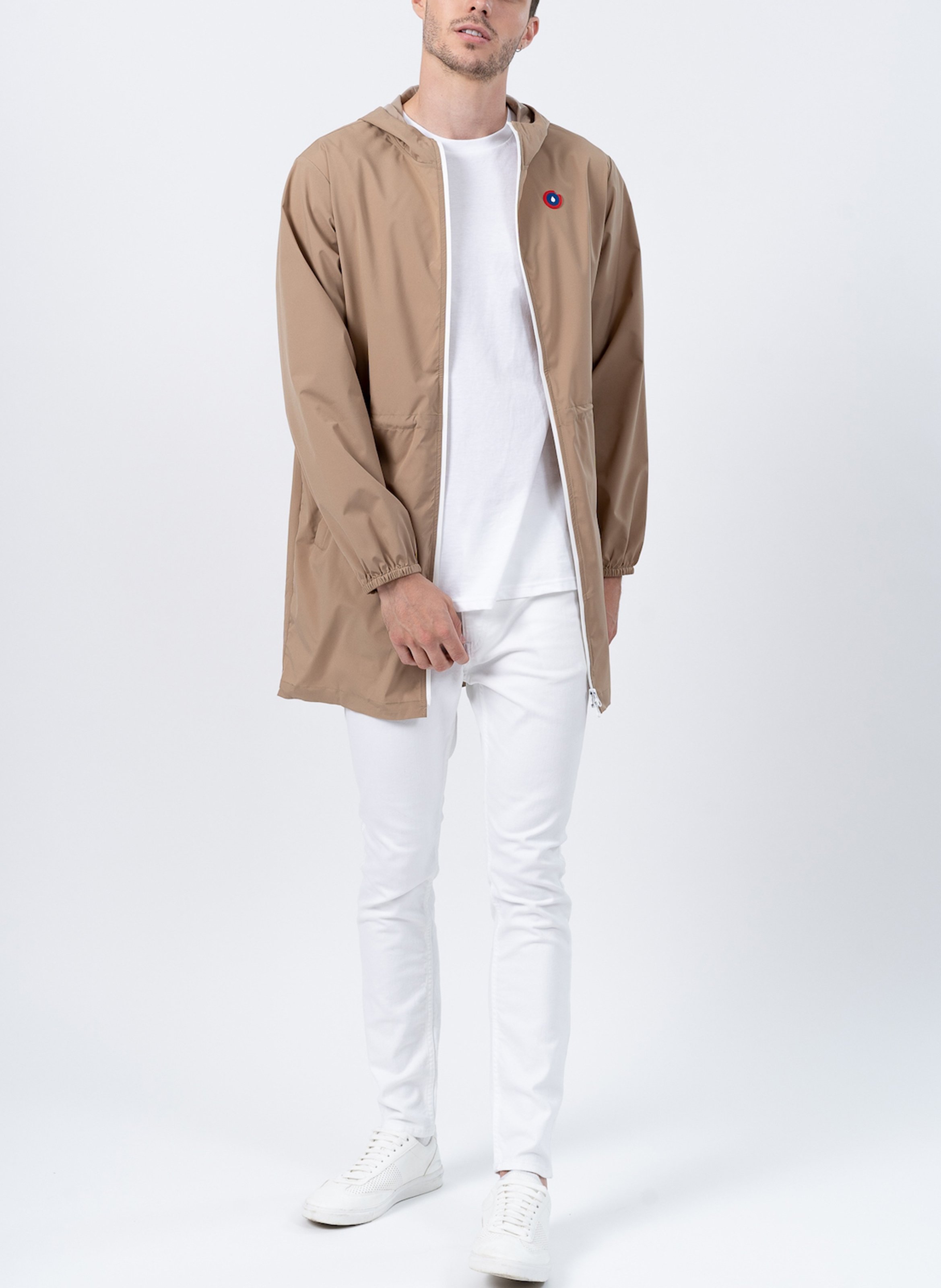 Imperméable long à capuche convertible Beige