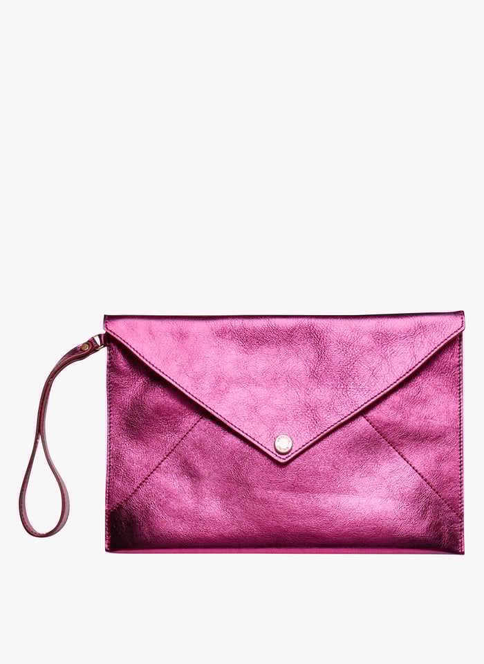 Metallic Leather Clutch Bag With Flap Fushia Vanessa Bruno Women