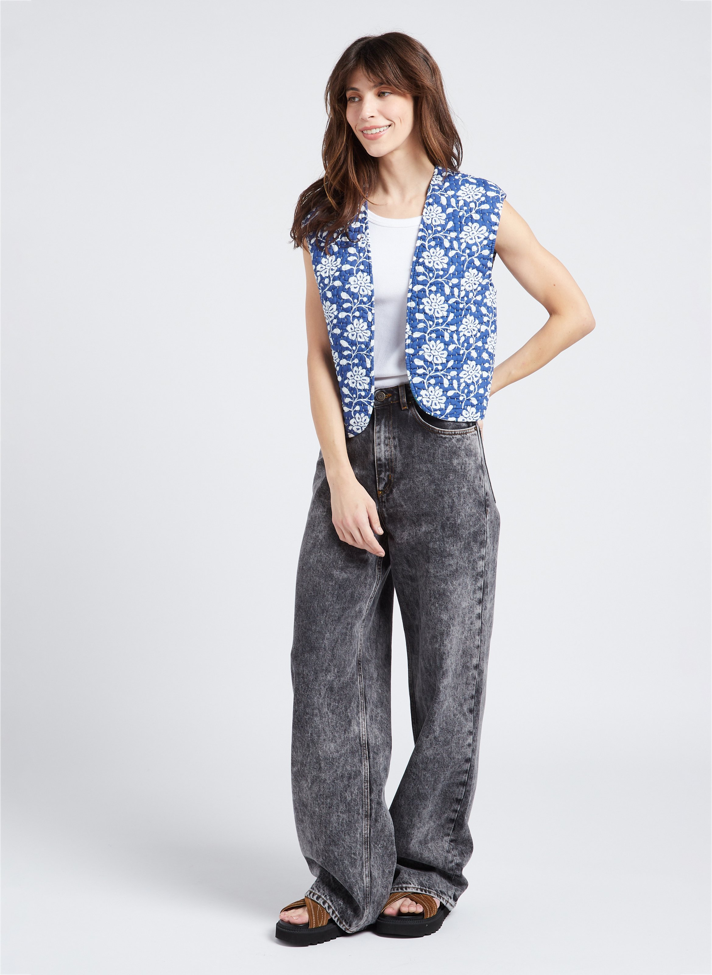 Veste sans manche matelassée imprimée en coton SWILDENS Bleu