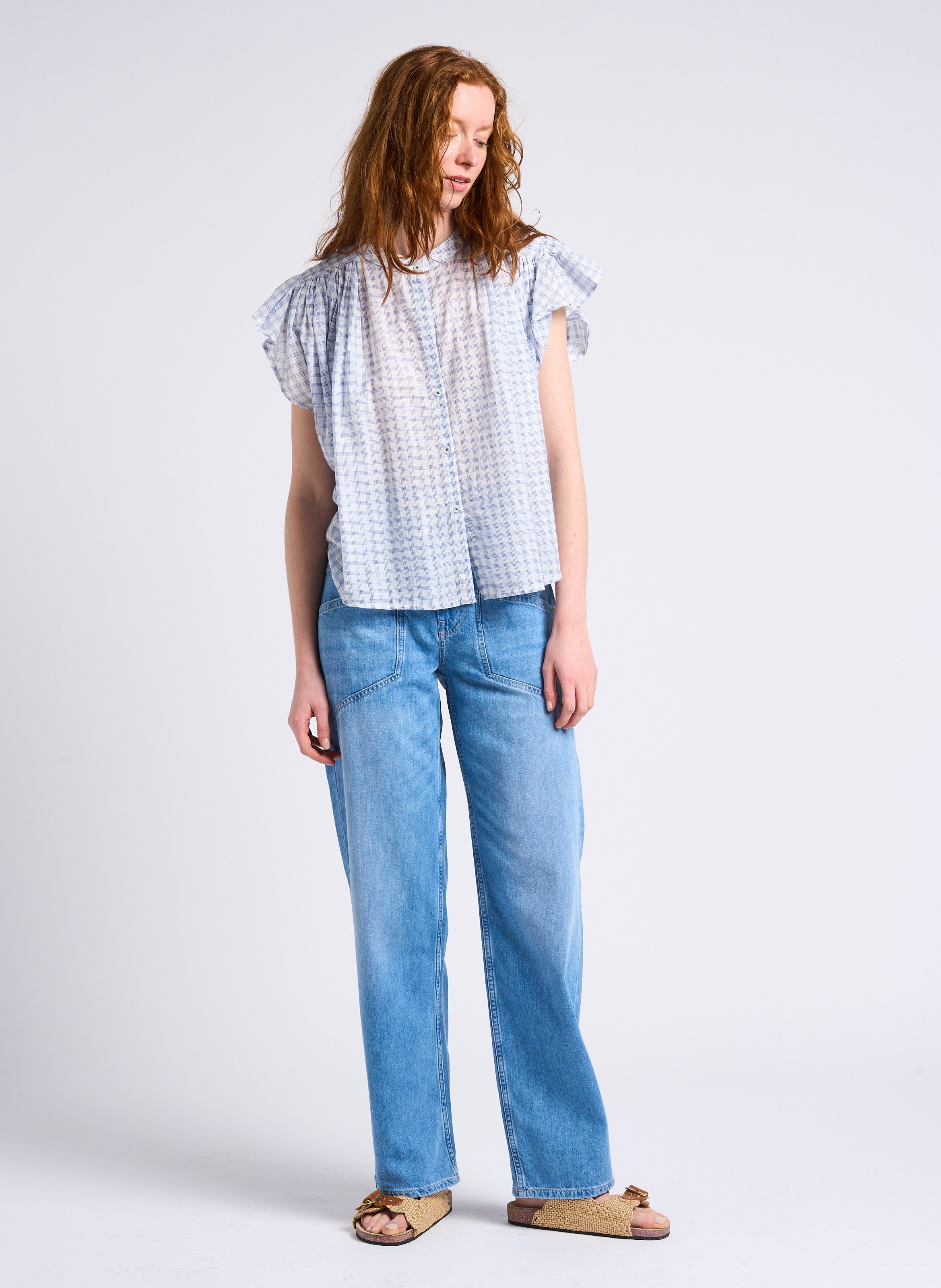 High-waisted wide-leg cotton pants BA&SH Blue