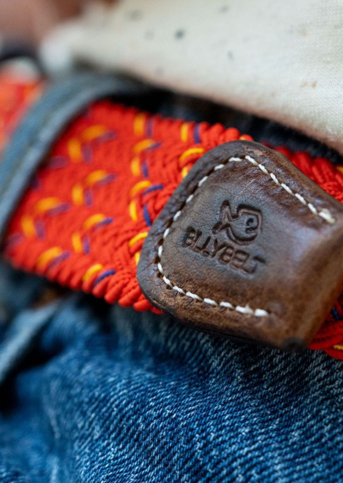 Multicolored braided elastic belt BILLYBELT Red