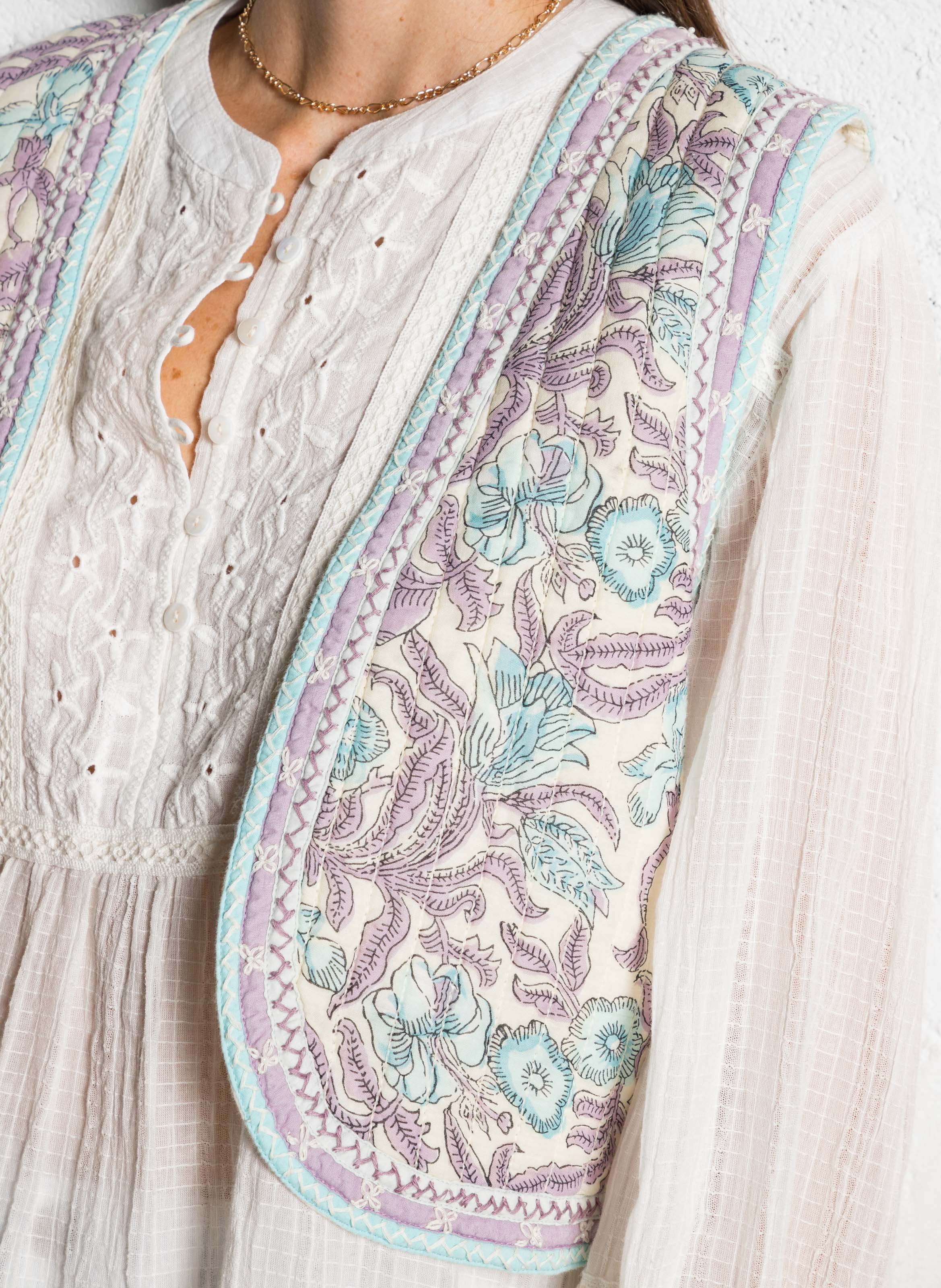 Veste col rond à imprimé floral MAISON HOTEL Bleu