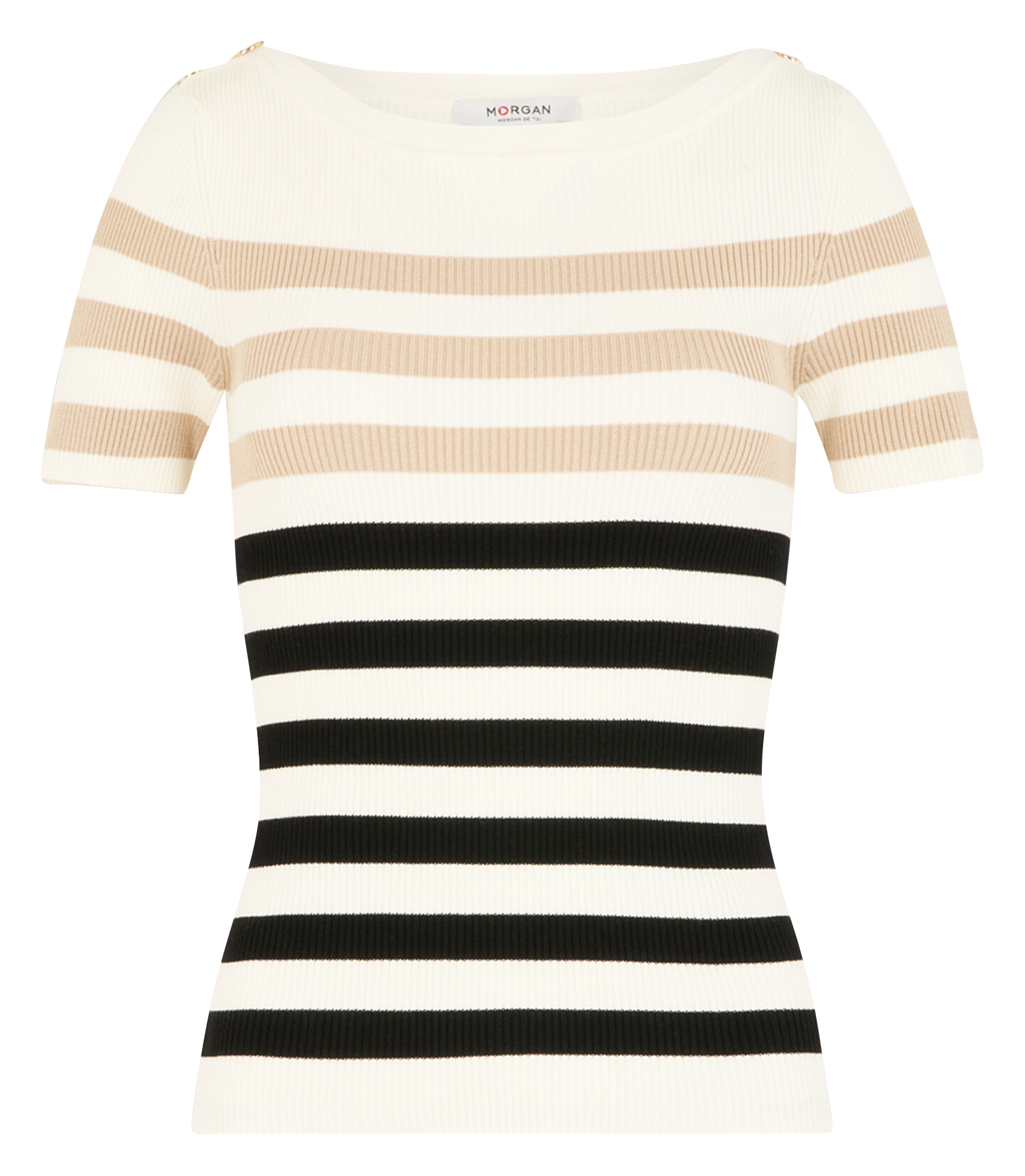 Gestreepte top met boothals MORGAN Beige