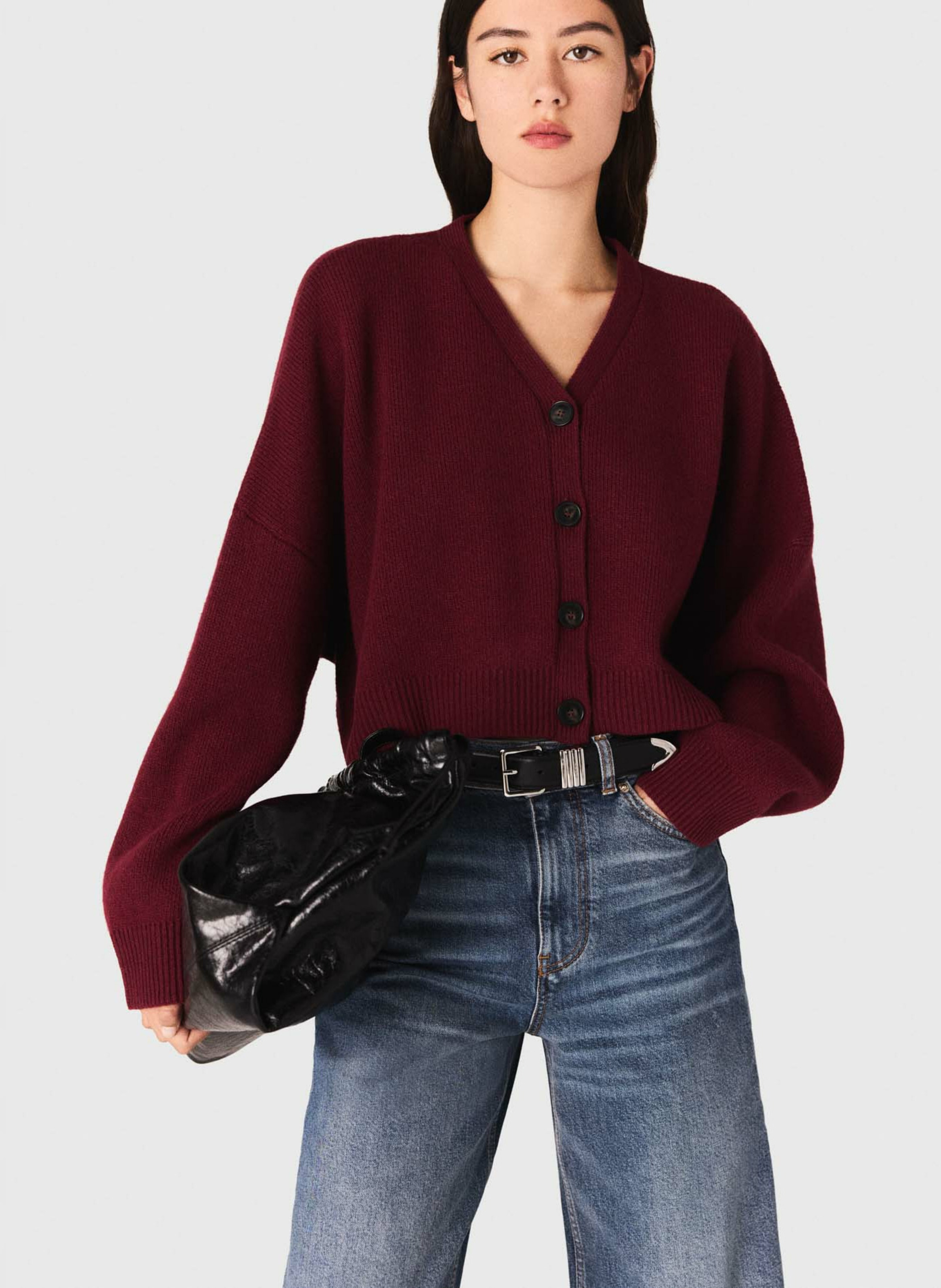 Short oversized button-up cardigan MAJE Red