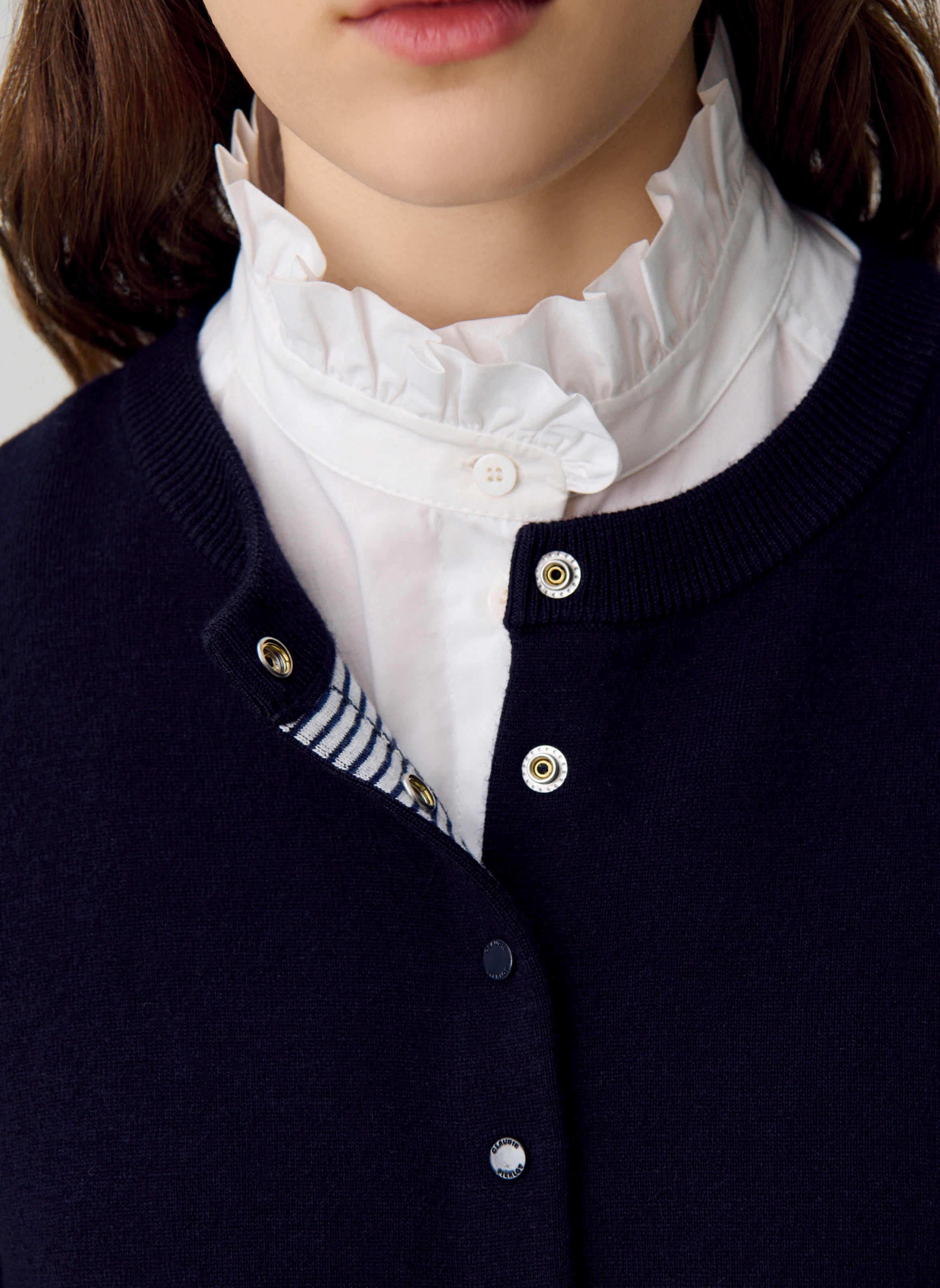 Cardigan col rond uni en laine mélangée CLAUDIE PIERLOT Bleu