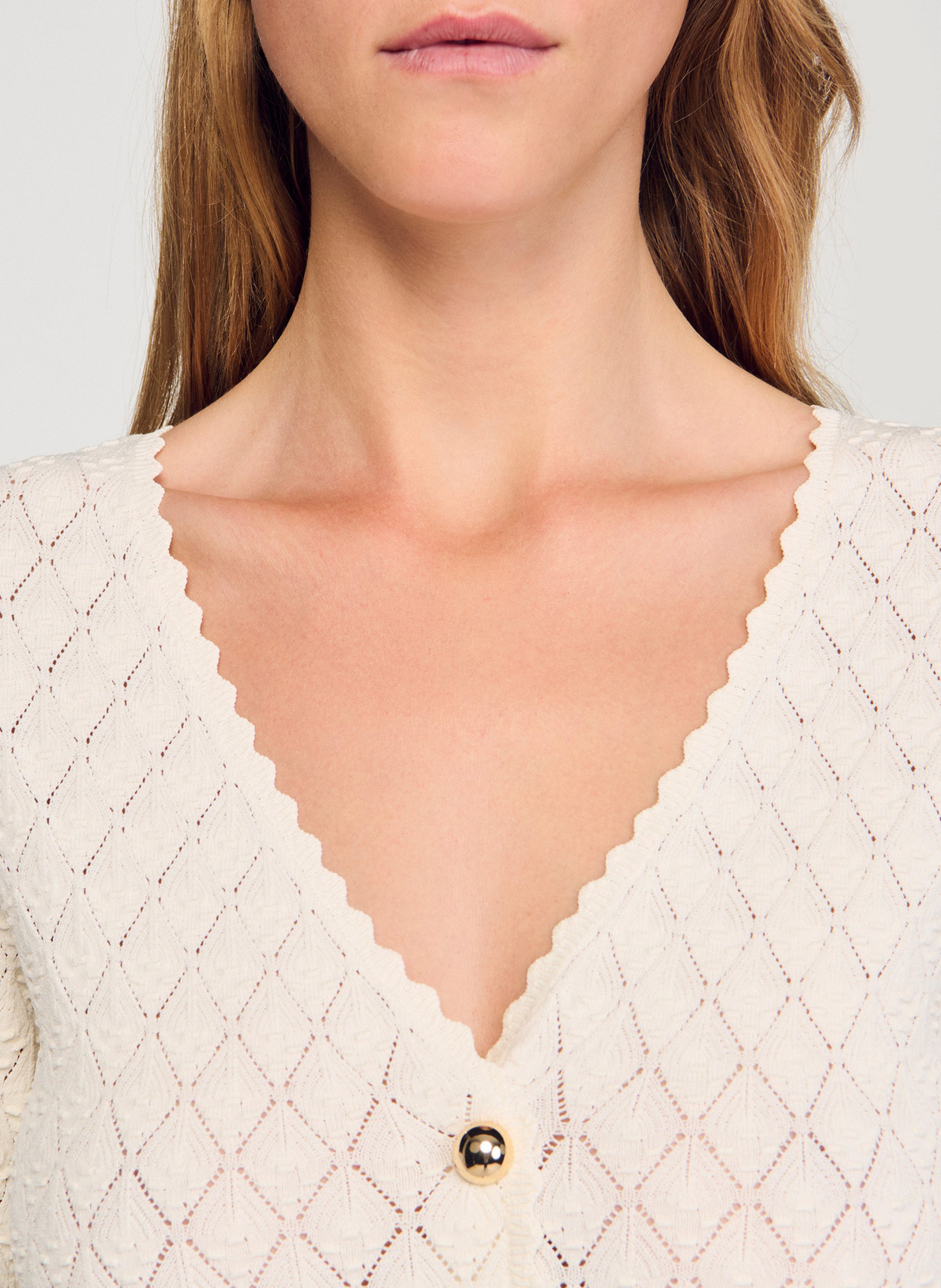 Robe longue col v  SANDRO Blanc