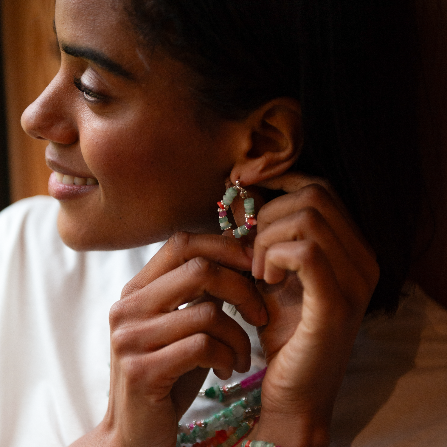 Heishi drop earrings - Flora L'ATELIER DES DAMES Silver