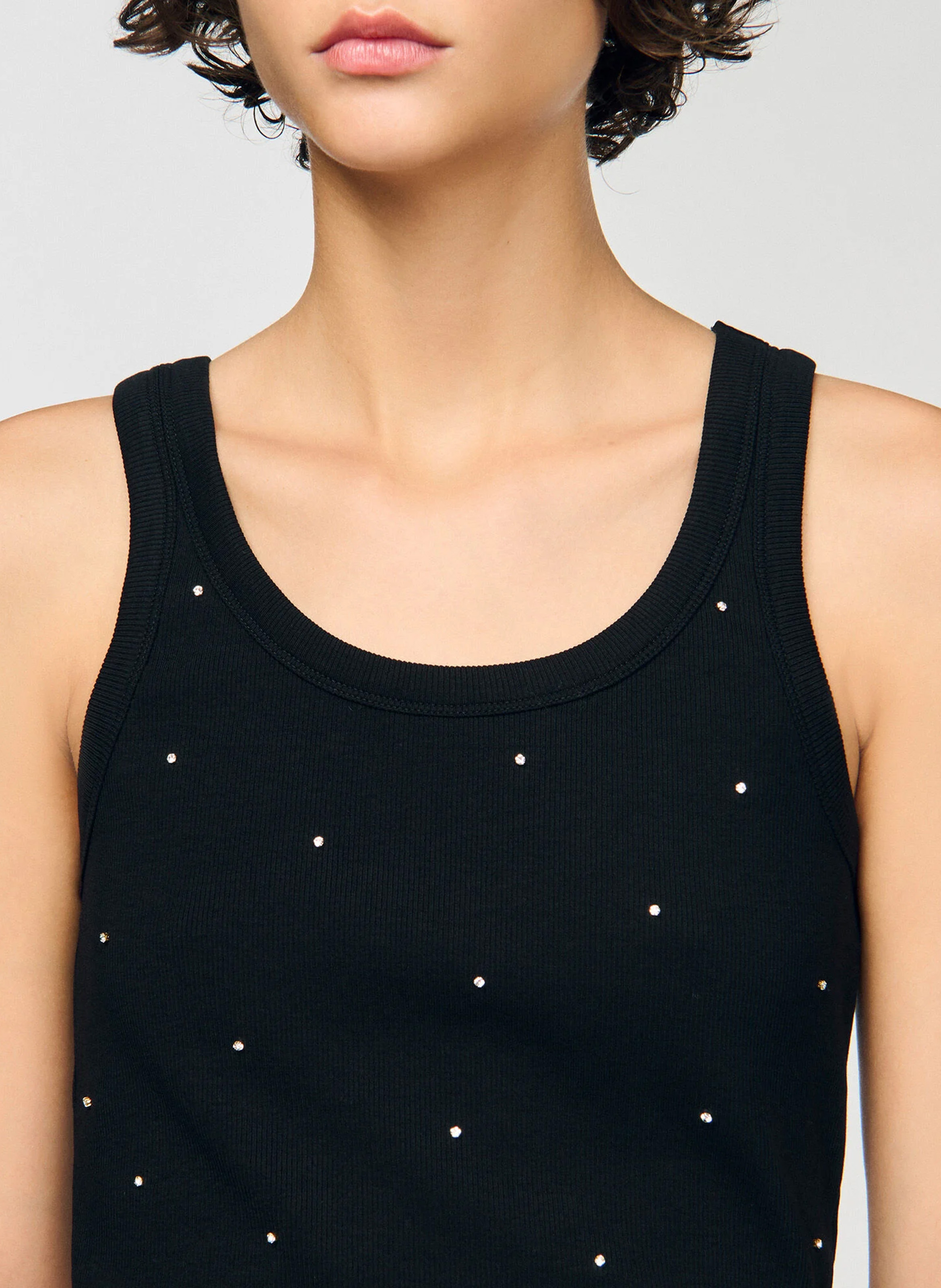 Débardeur strassé en coton SANDRO Noir