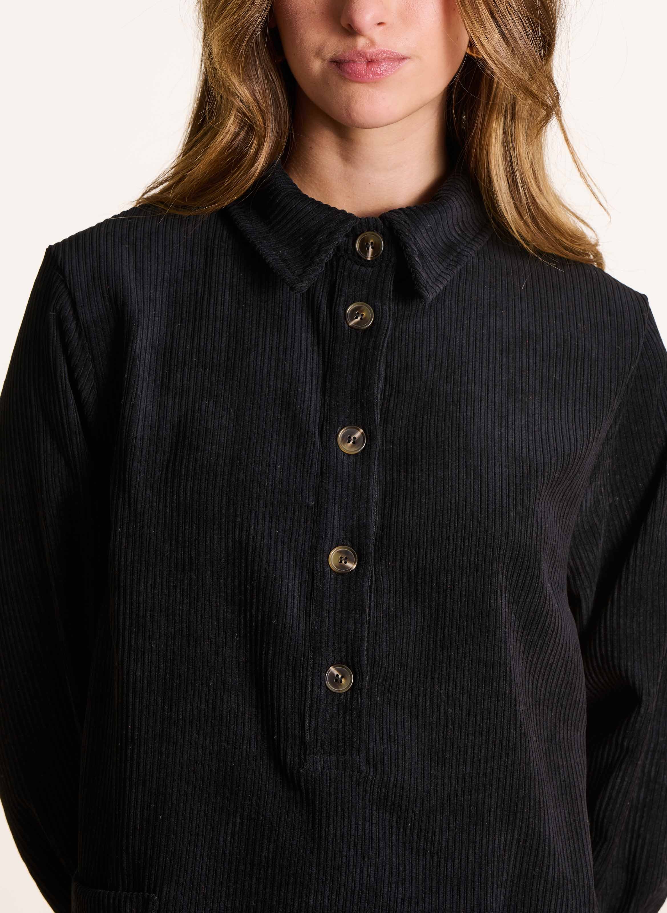 Short corduroy shirt-dress LA FEE MARABOUTEE Black