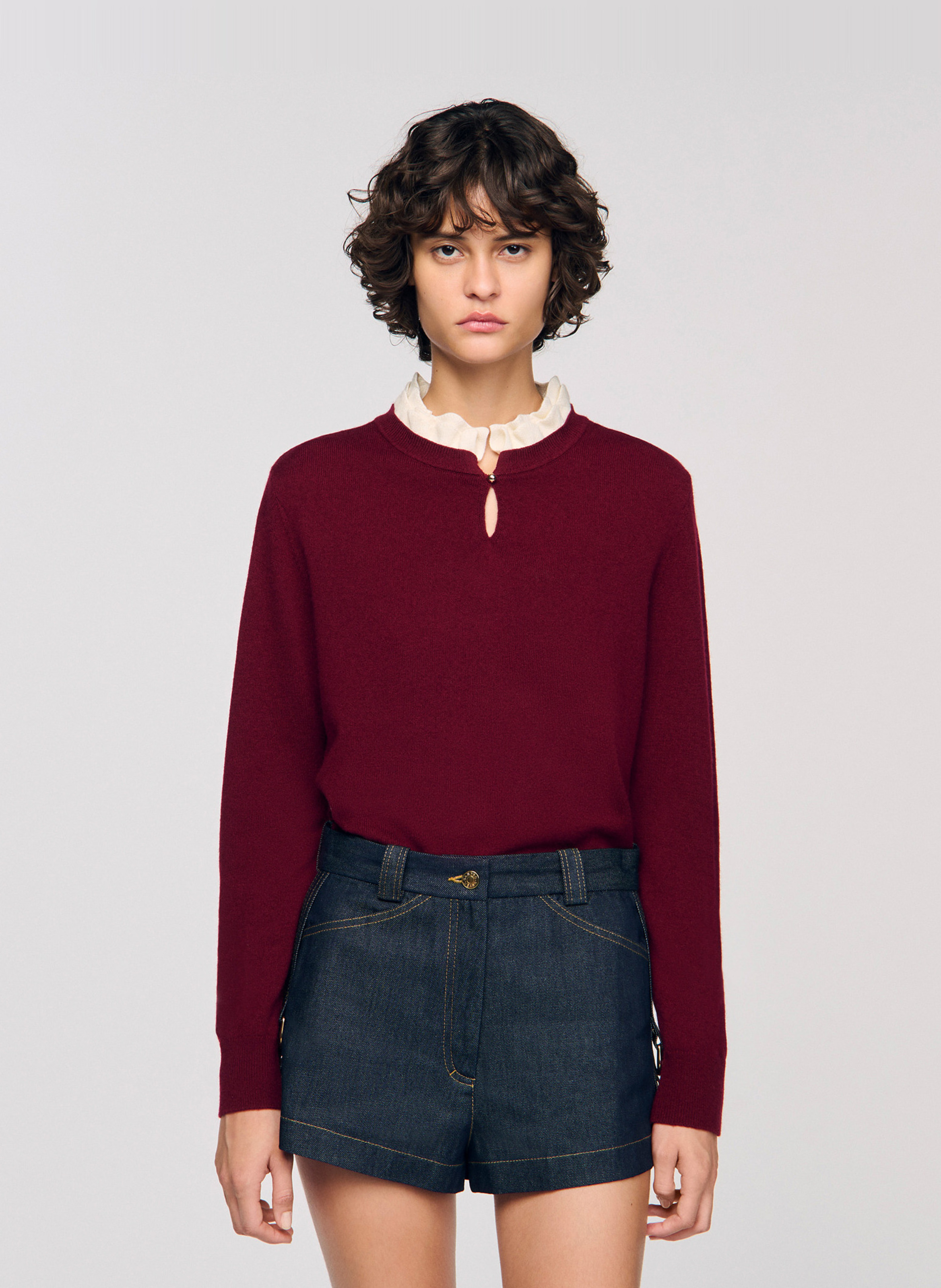 Pull col à volant en laine mélangée SANDRO Rouge