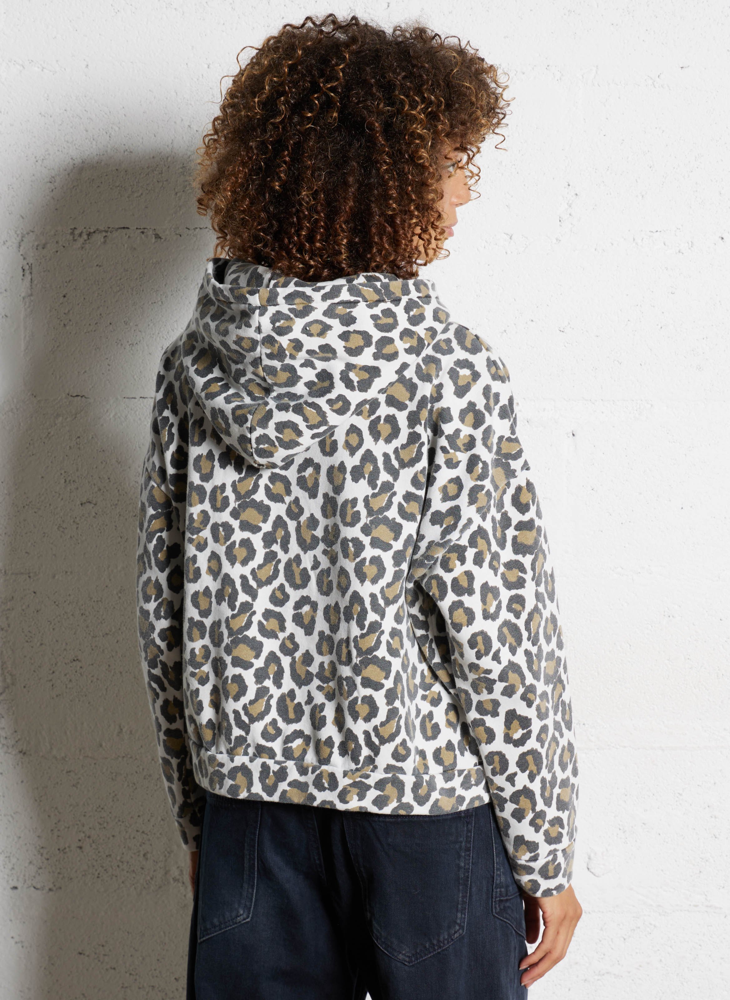 Sweat zippé à capuche léopard LE TEMPS DES CERISES Marron