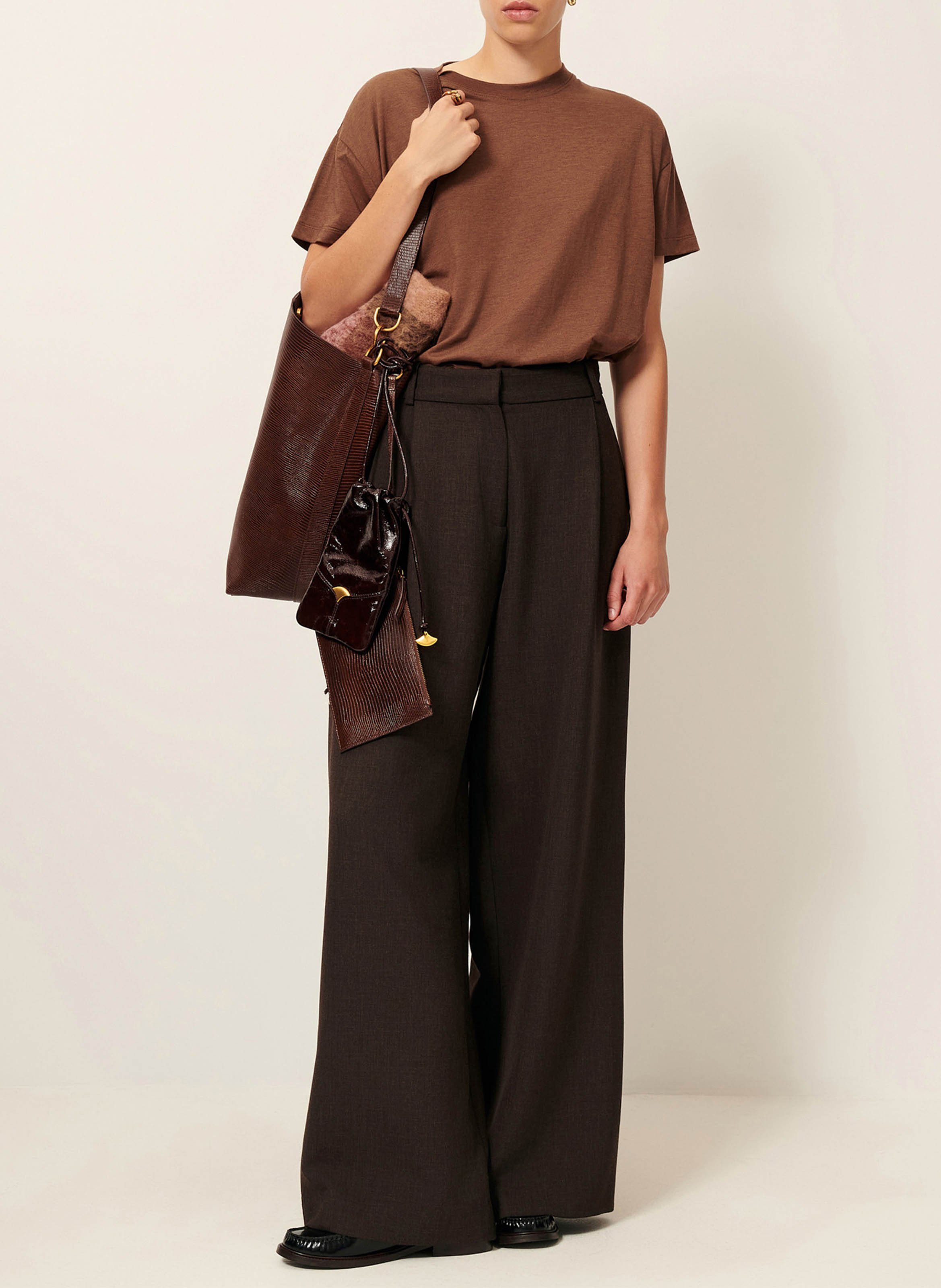 Grand cabas imprimé lézard en cuir SESSUN Marron