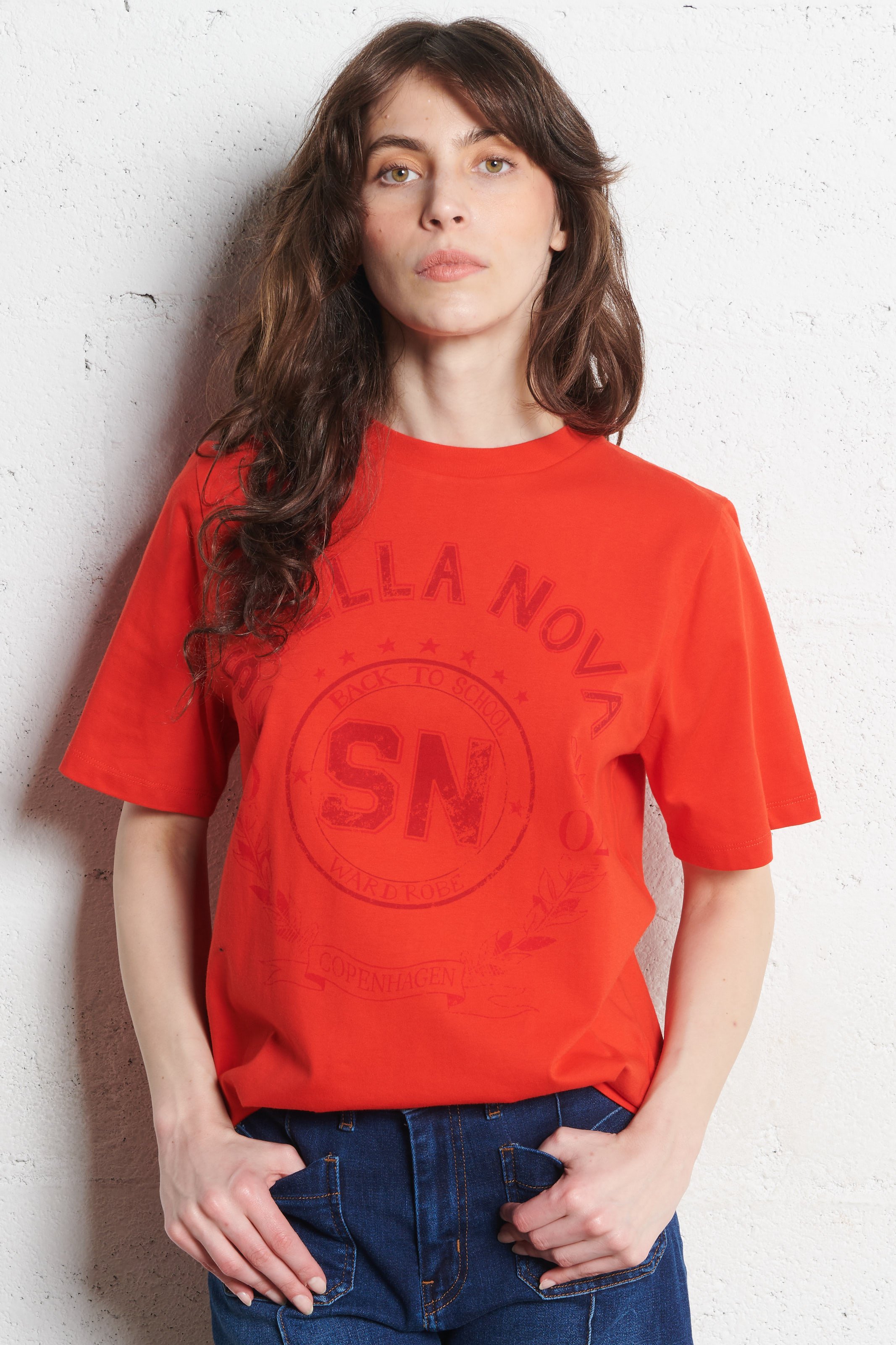 Tee-shirt droit col rond en coton STELLA NOVA Rouge