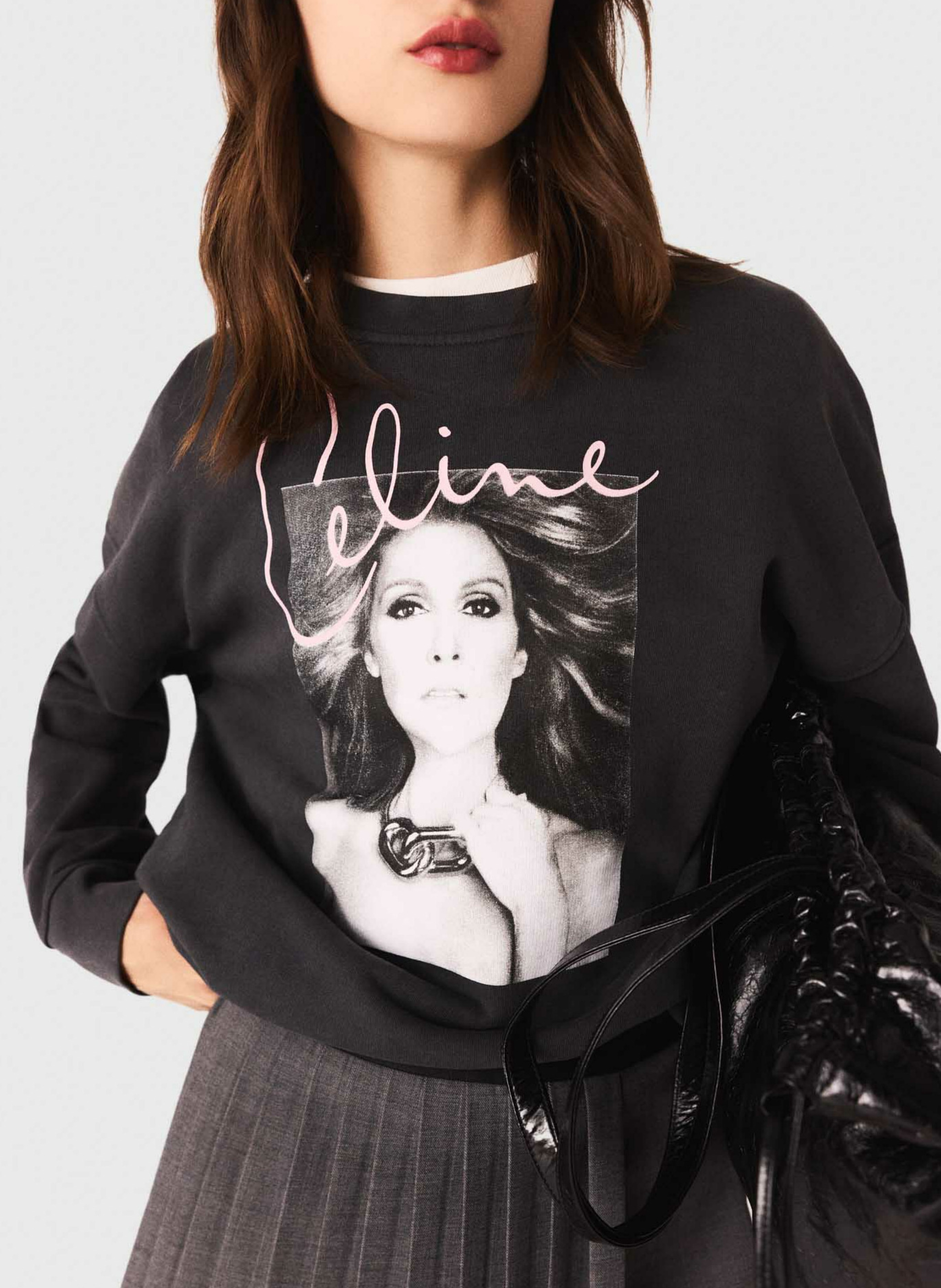 Sweat sérigraphié en coton délavé MAJE Gris