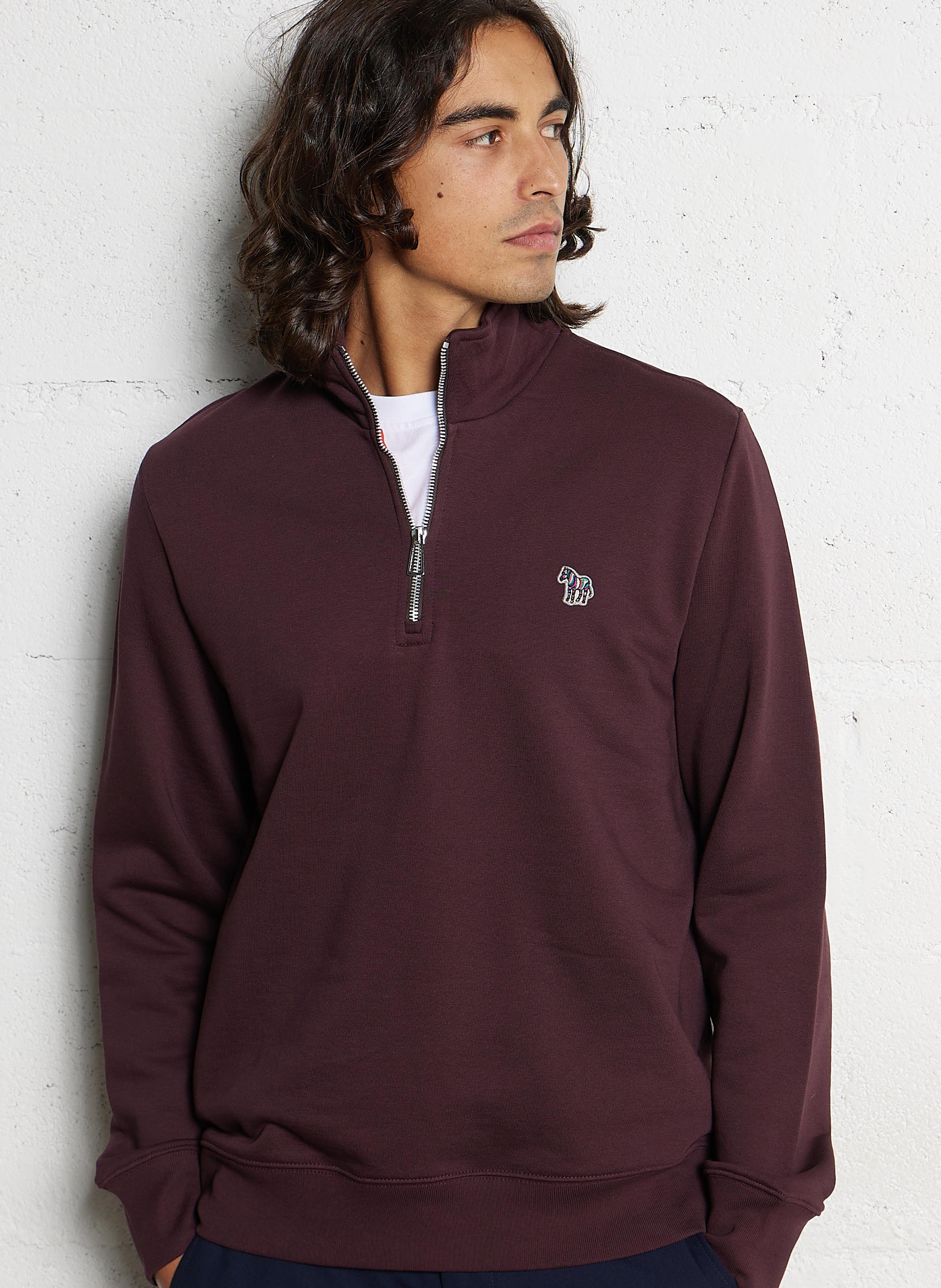 Straight sweatshirt with high collar, zip closure, and embroidery PAUL SMITH Red