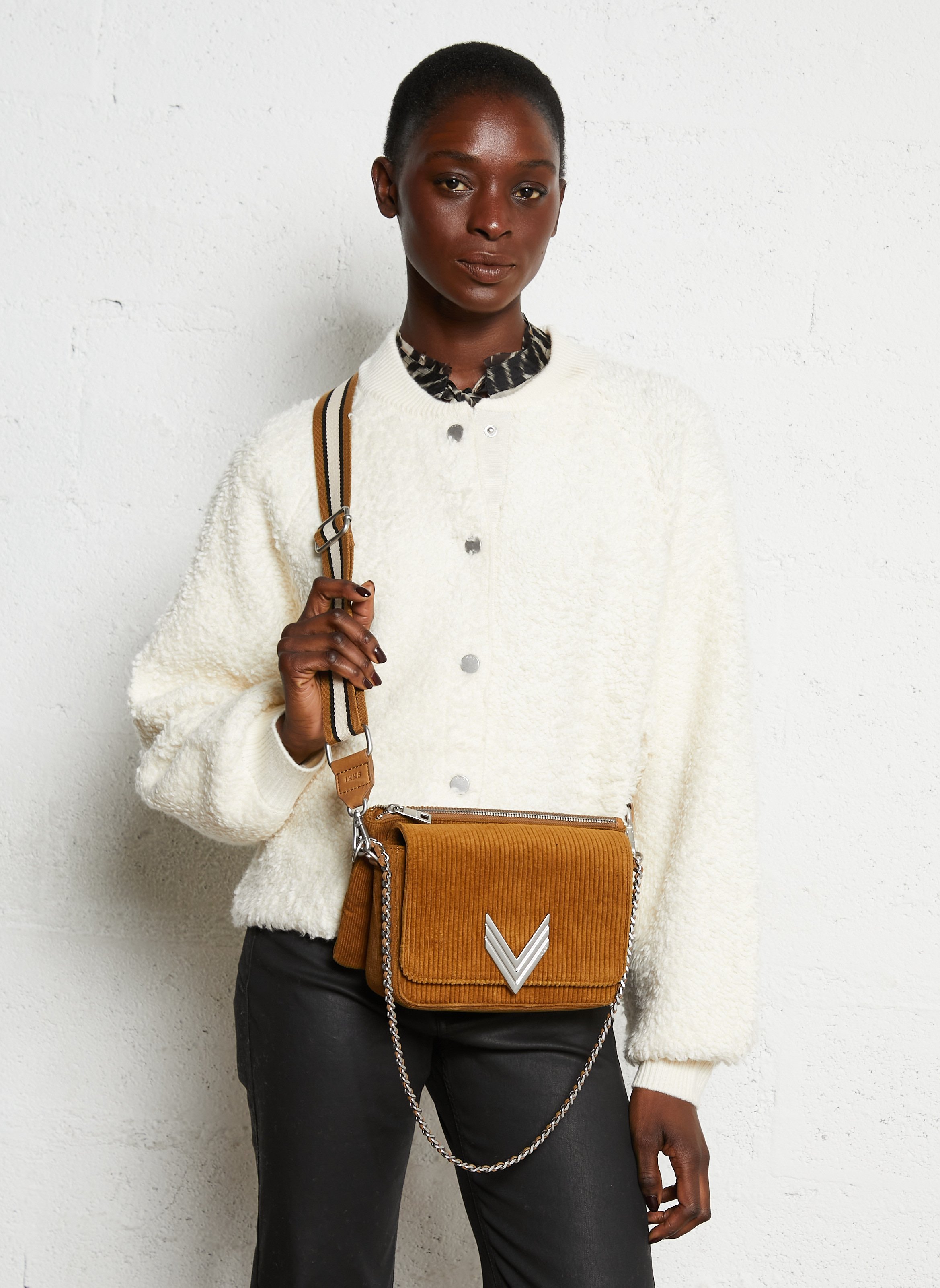 Corduroy shoulder bag in 3 parts IKKS Beige