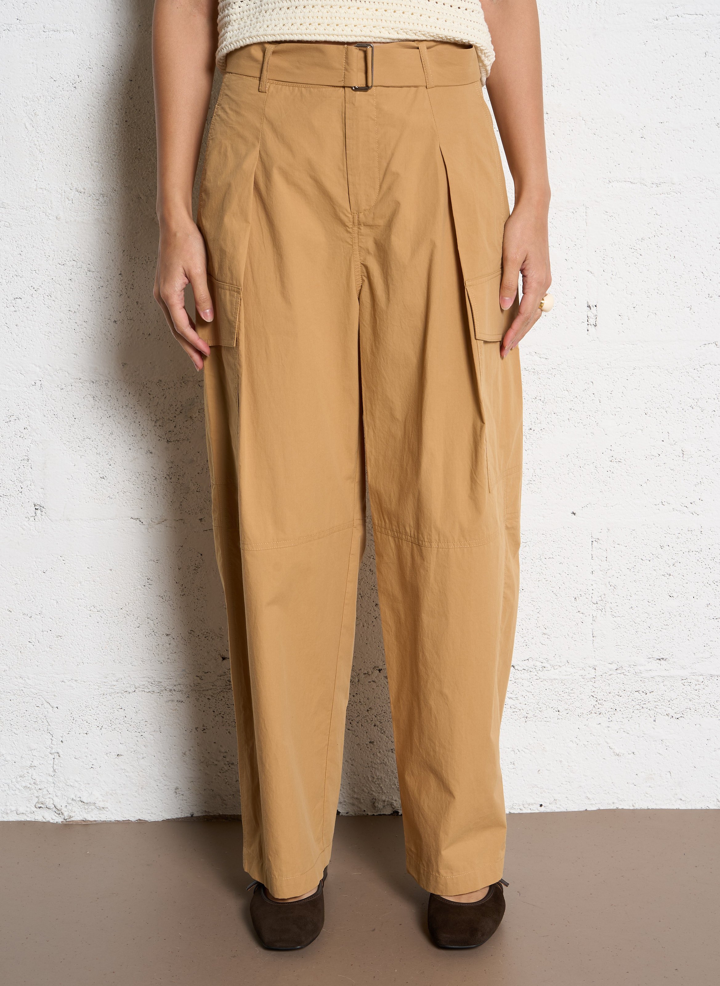 Wide-leg organic cotton trousers SUNCOO Beige
