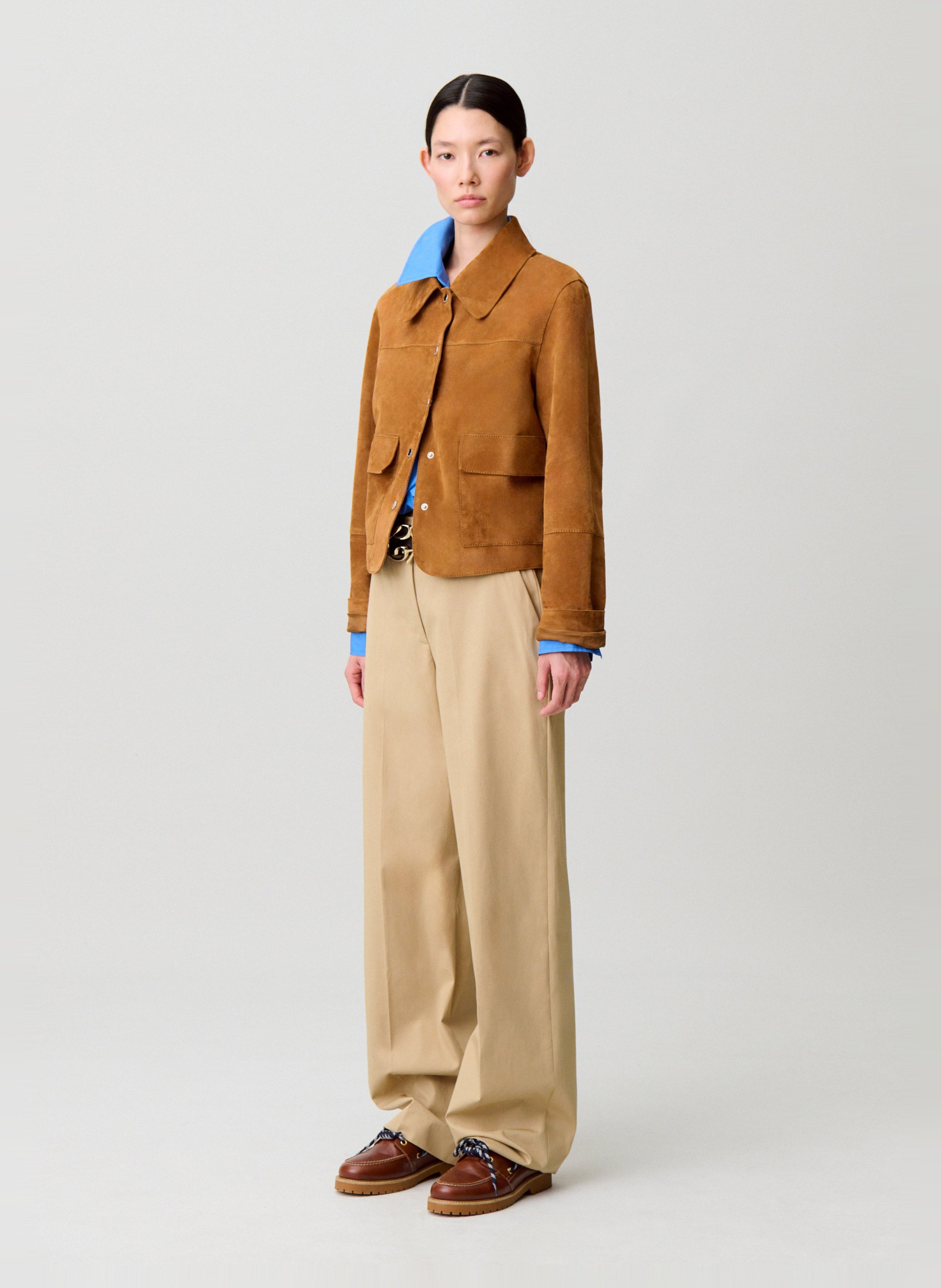 Veste col classique en cuir CLAUDIE PIERLOT Beige