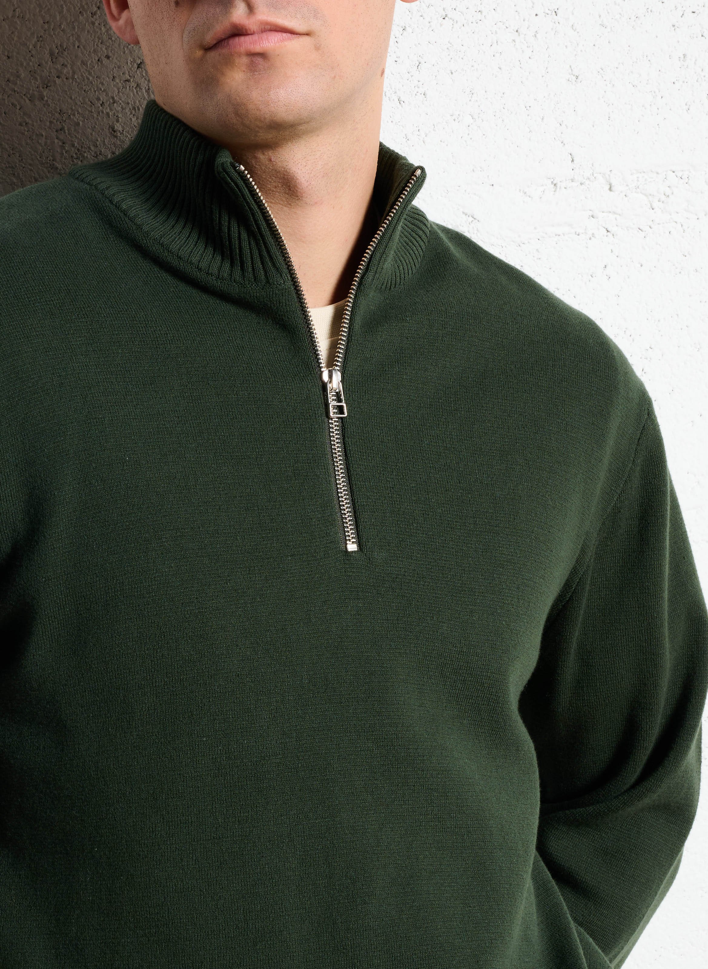 Straight fit trucker collar sweater in blended organic cotton MINIMUM Green
