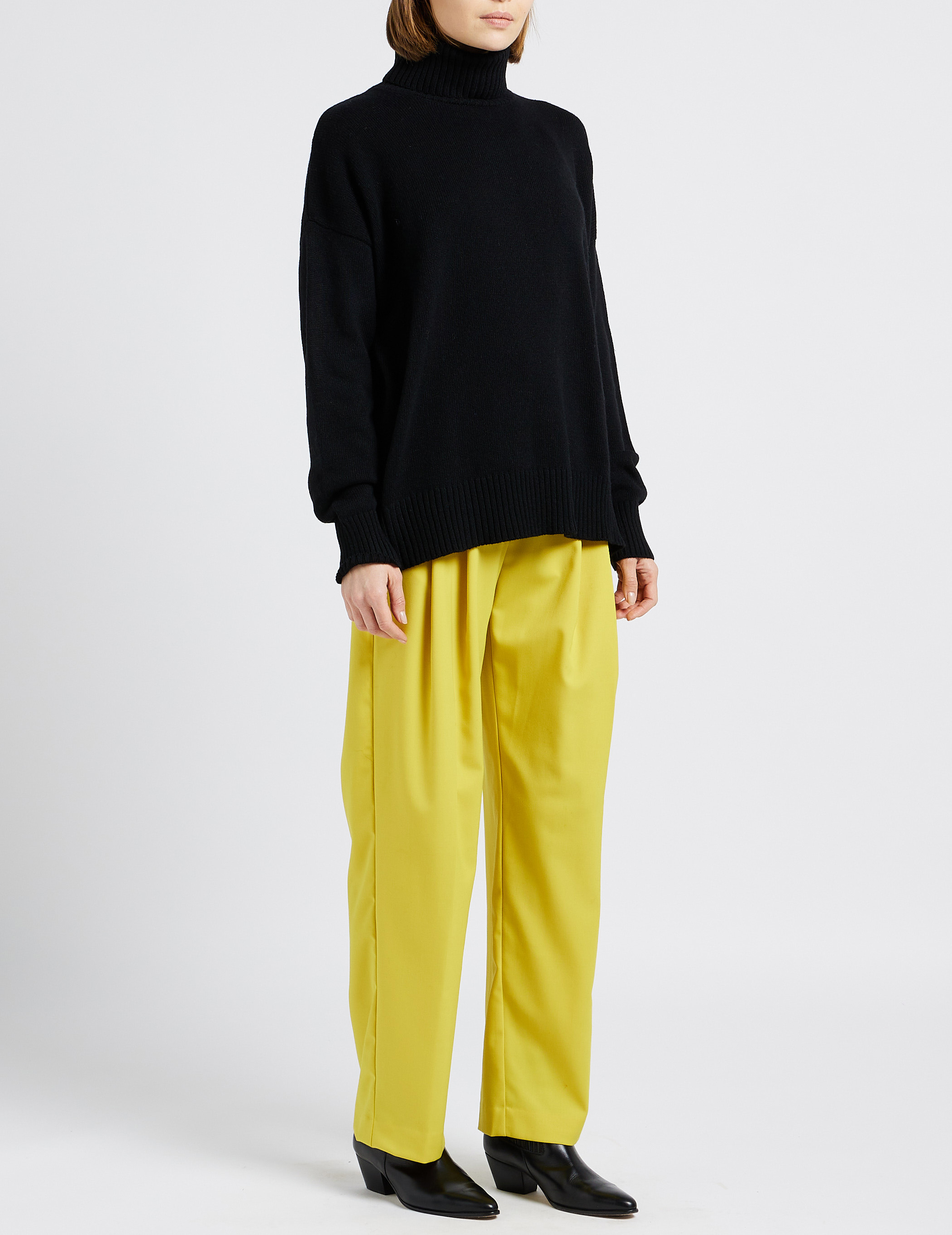 Pantalon large à pince Jaune