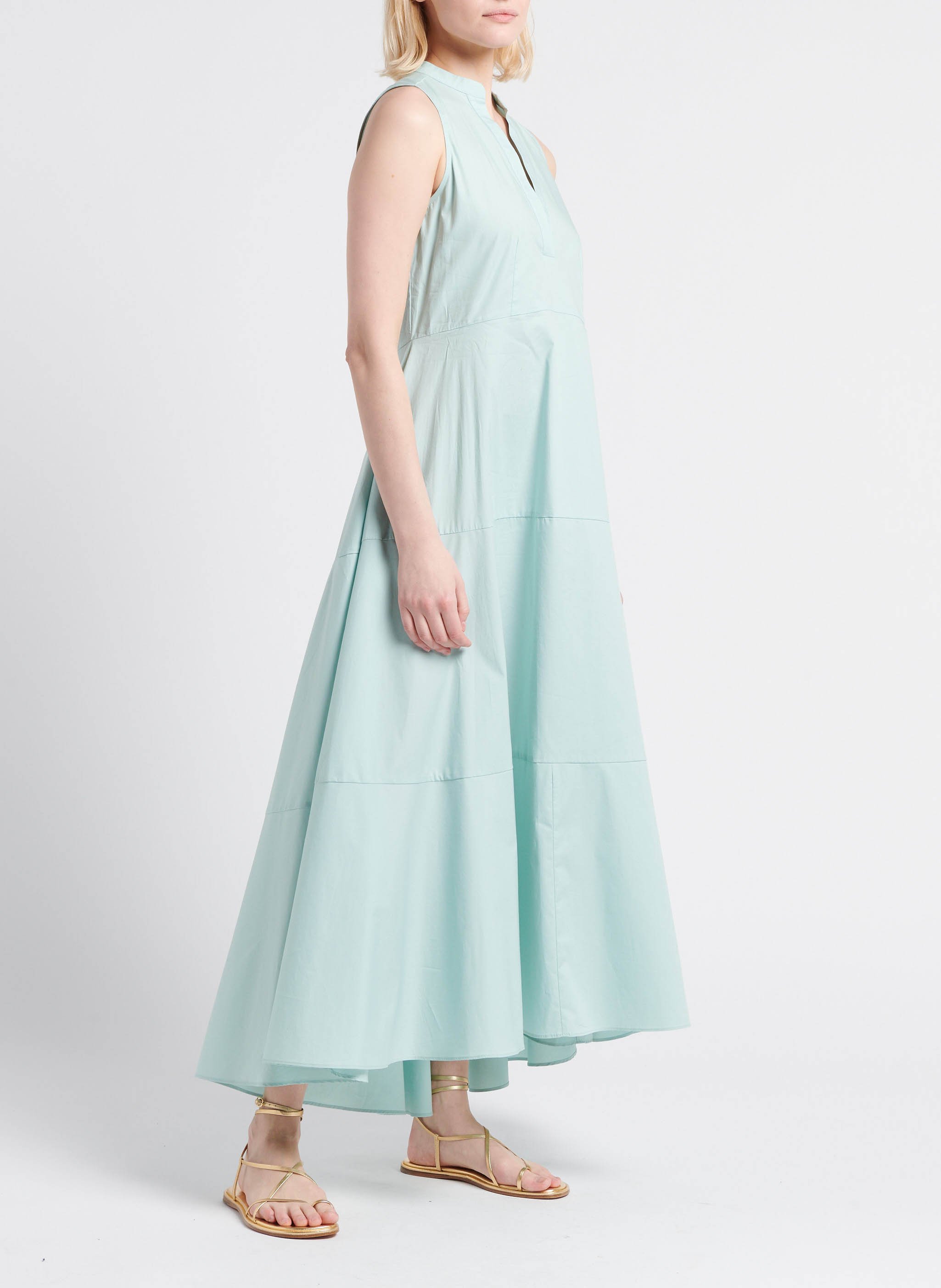 Langes Kleid aus Baumwoll-Mix mit V-Ausschnitt TWINSET Grun