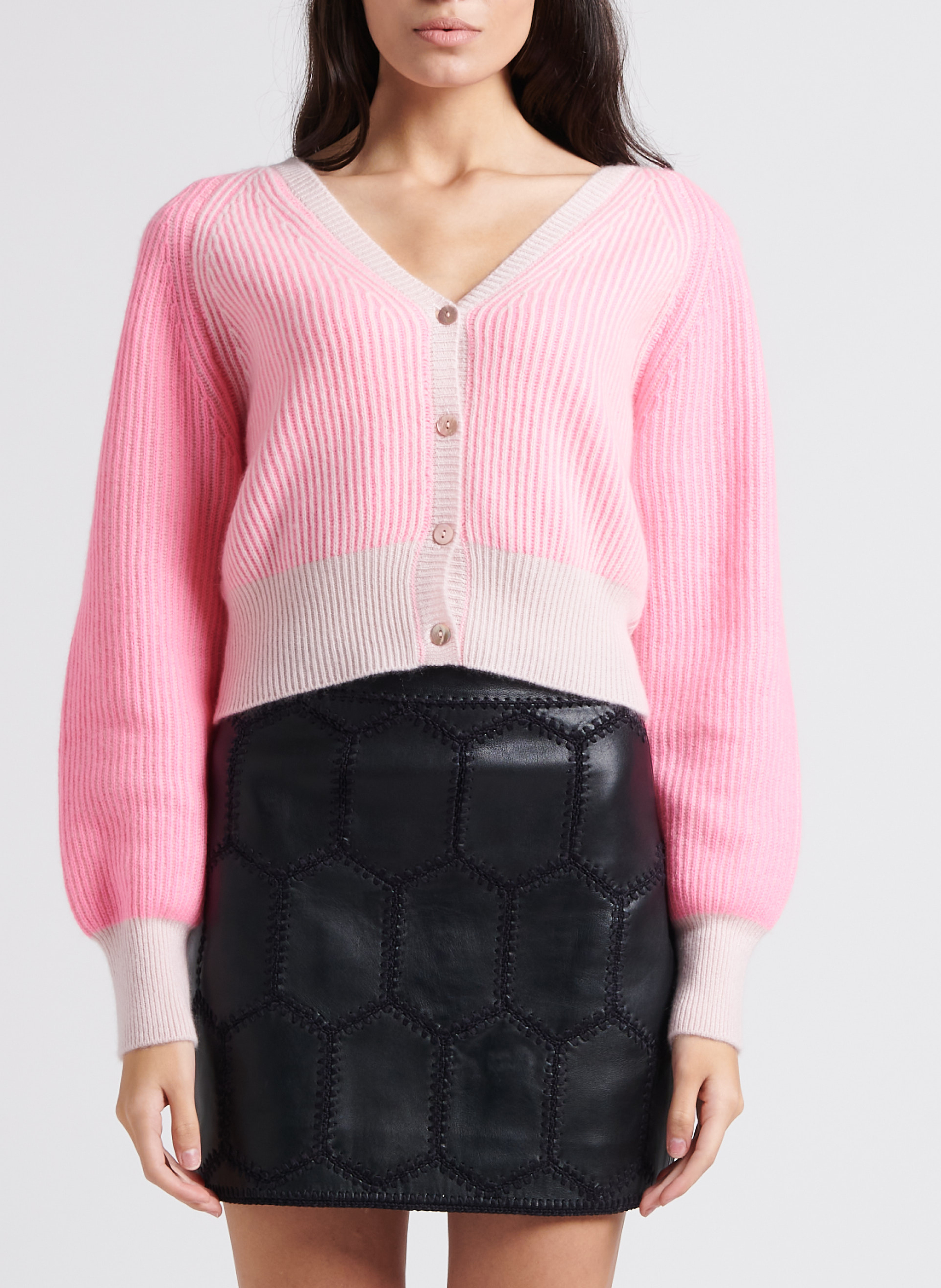 Short V-neck striped cashmere cardigan CRUSH