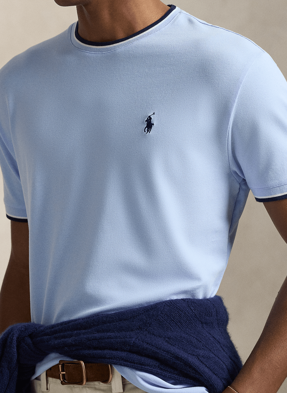 Camiseta de mezcla de algodón recta con cuello redondo POLO RALPH LAUREN Azul