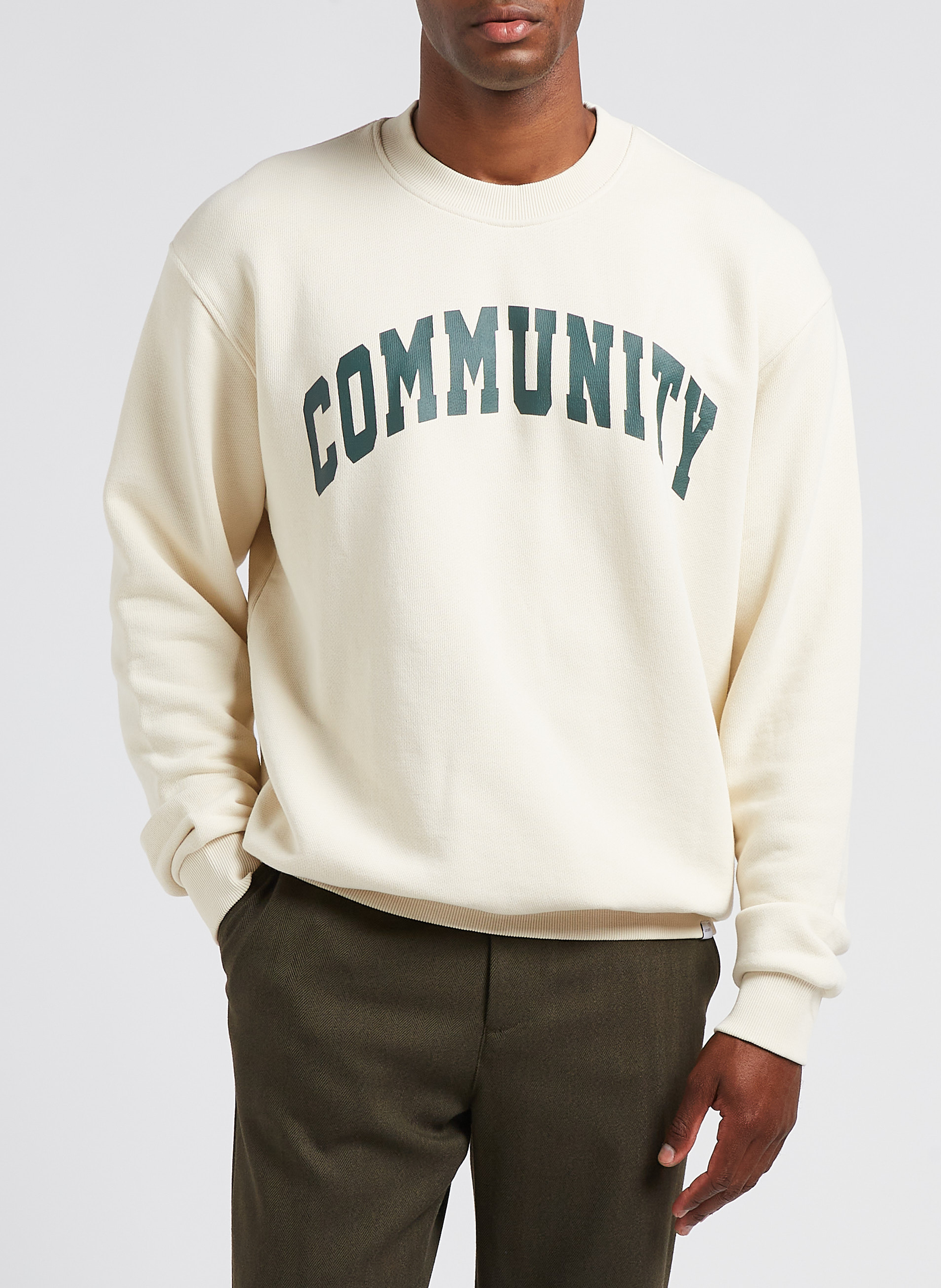 Katoenen sweater met ronde hals en zeefdruk LES DEUX Beige