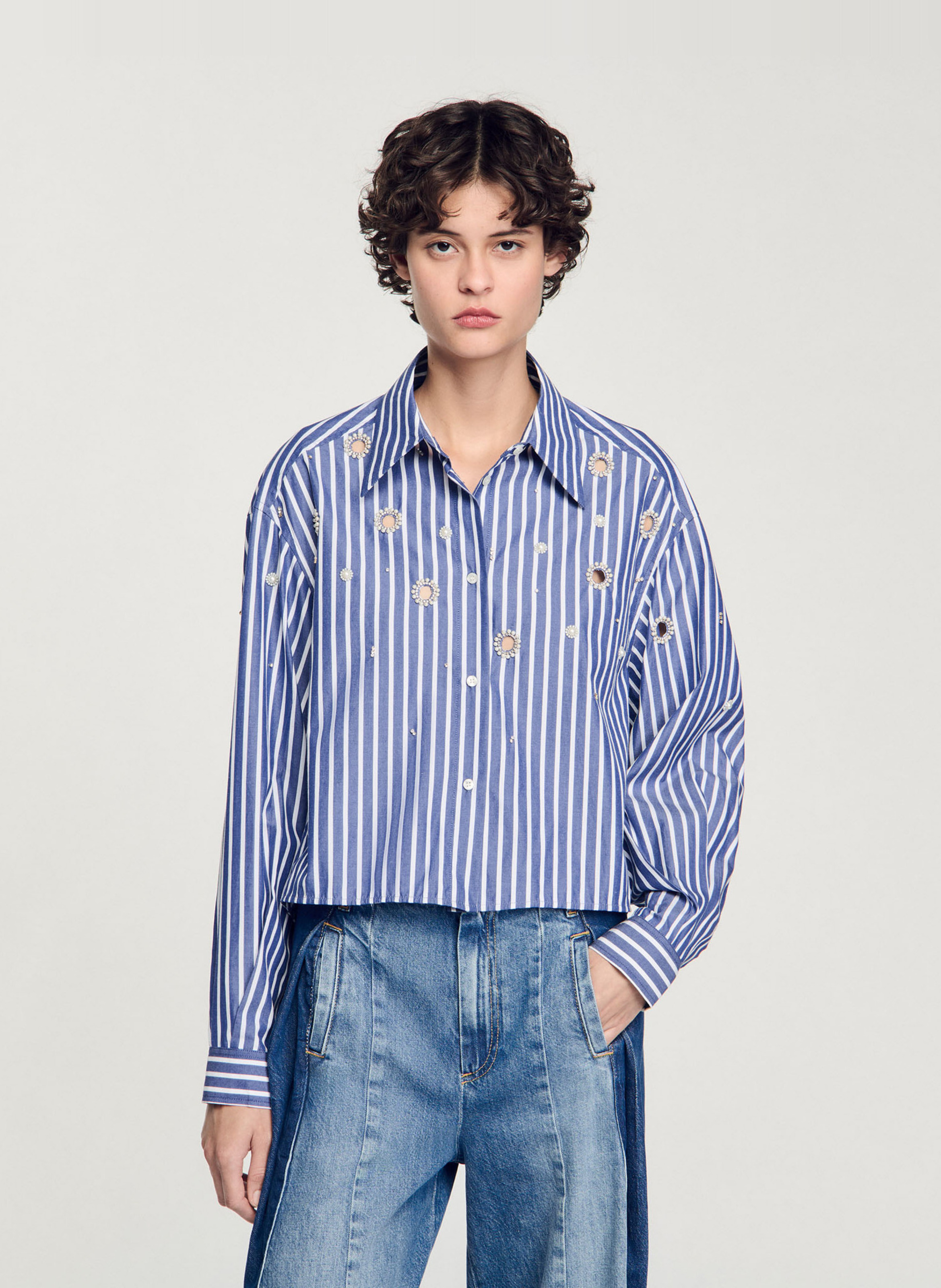 Cotton shirt with classic collar SANDRO Blue