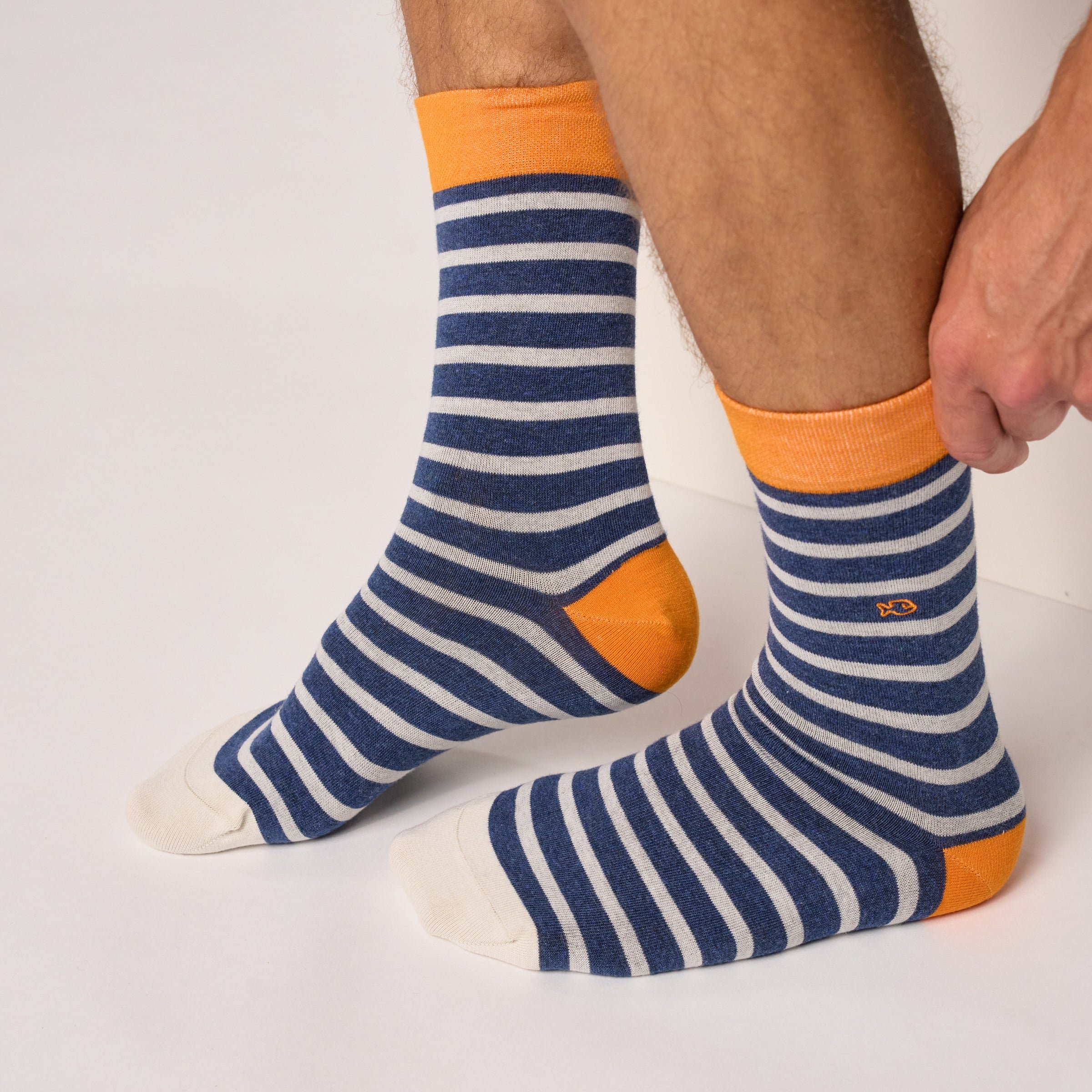 Combed Cotton Socks with Wide Stripes BILLYBELT Blue