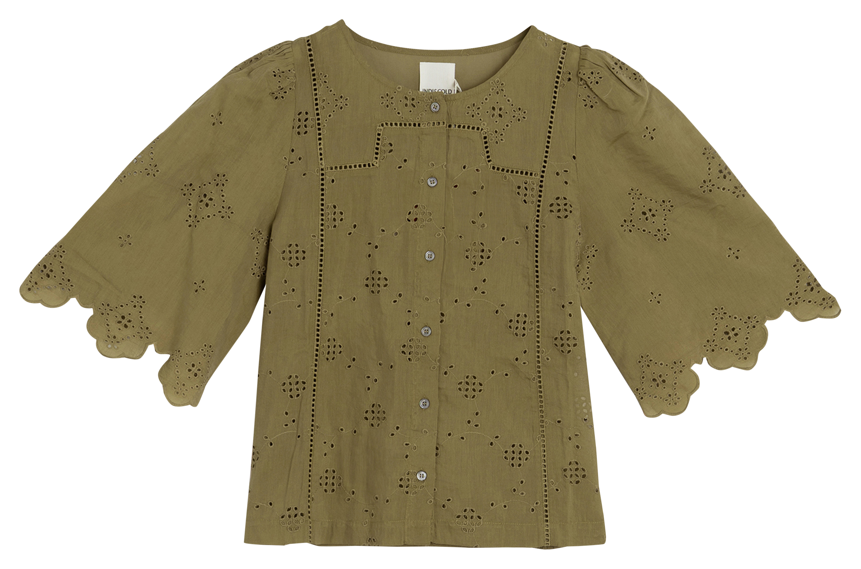 Kurzärmliges Oberteil mit Knopfleiste und Stickereien INDI & COLD Khaki