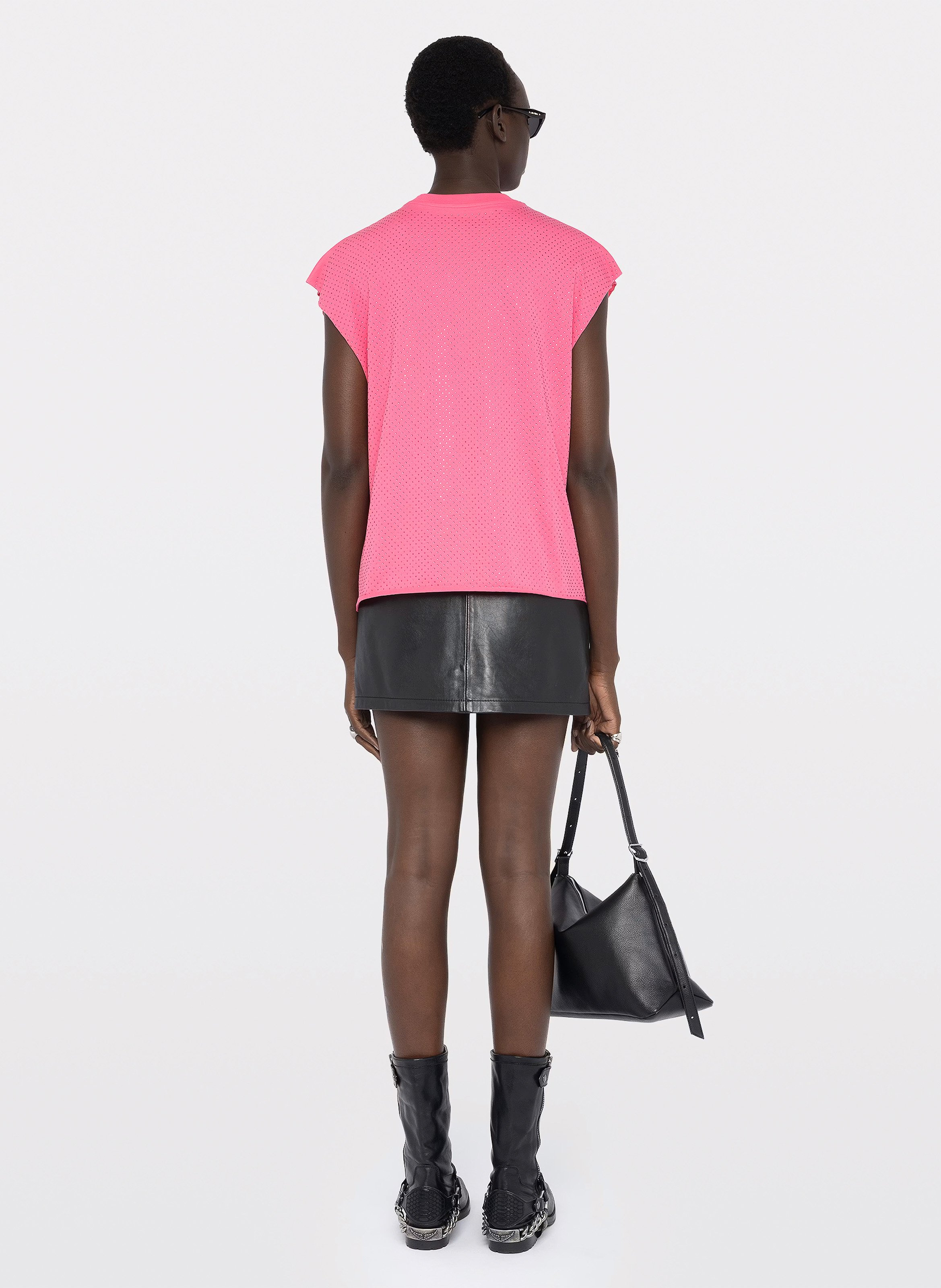 Tee-shirt droit col rond à strass ZADIG&VOLTAIRE Rose