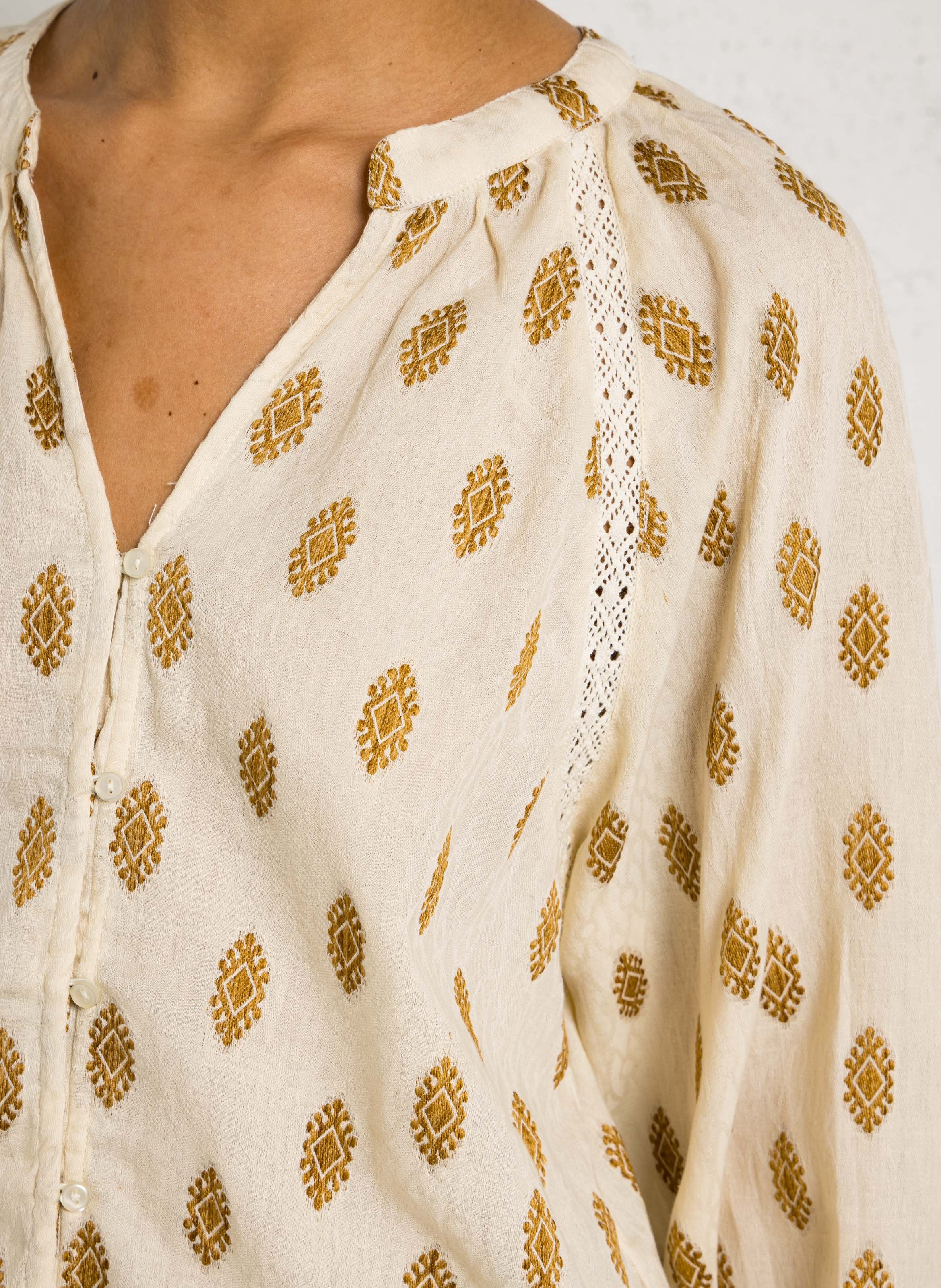 Blouse brodée col tunisien SUD EXPRESS Beige