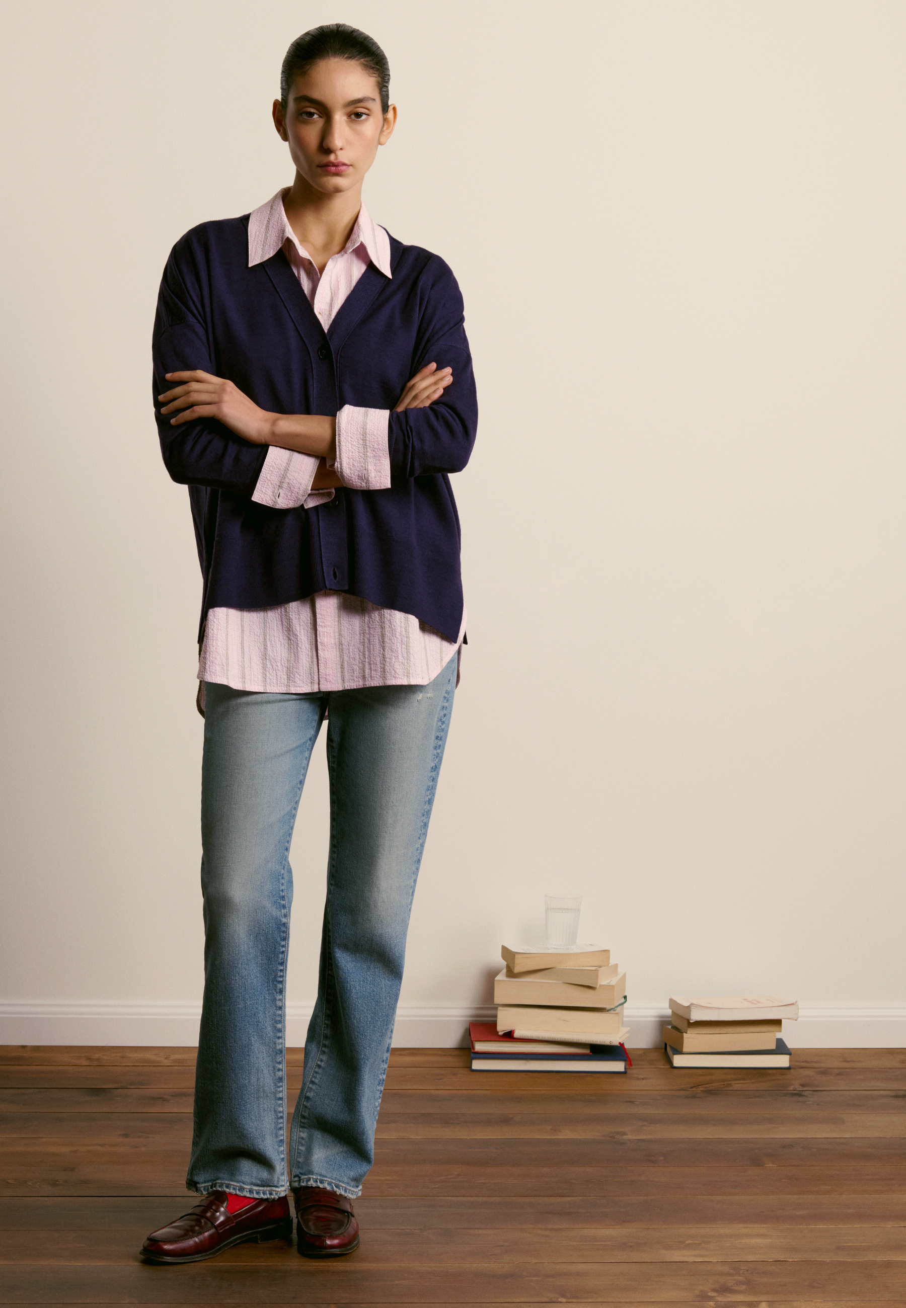 Buttoned Merino Wool Cardigan MAISON MONTAGUT Purple