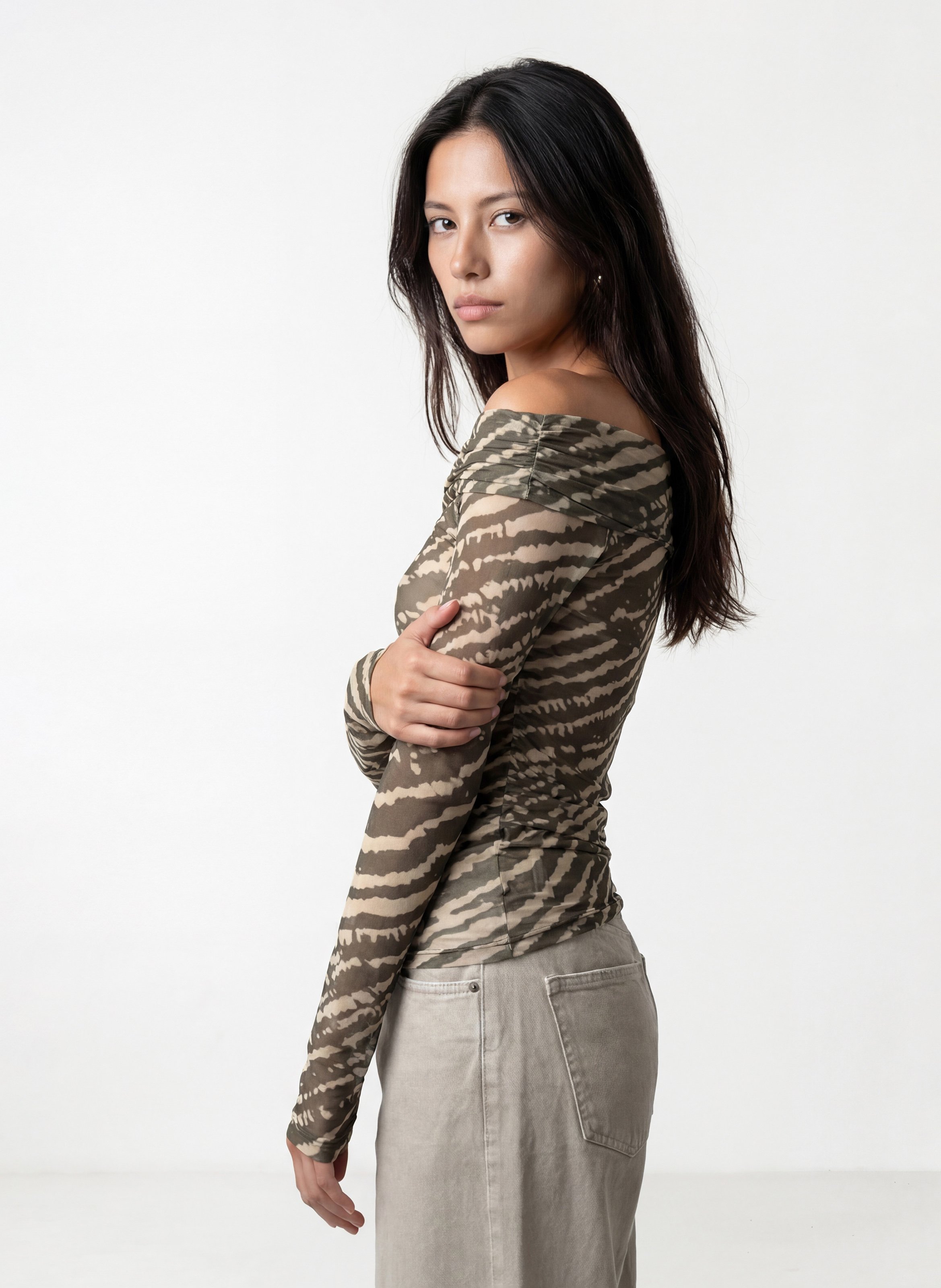 Bedrucktes Top mit Wasserfallausschnitt KOOKAI Khaki