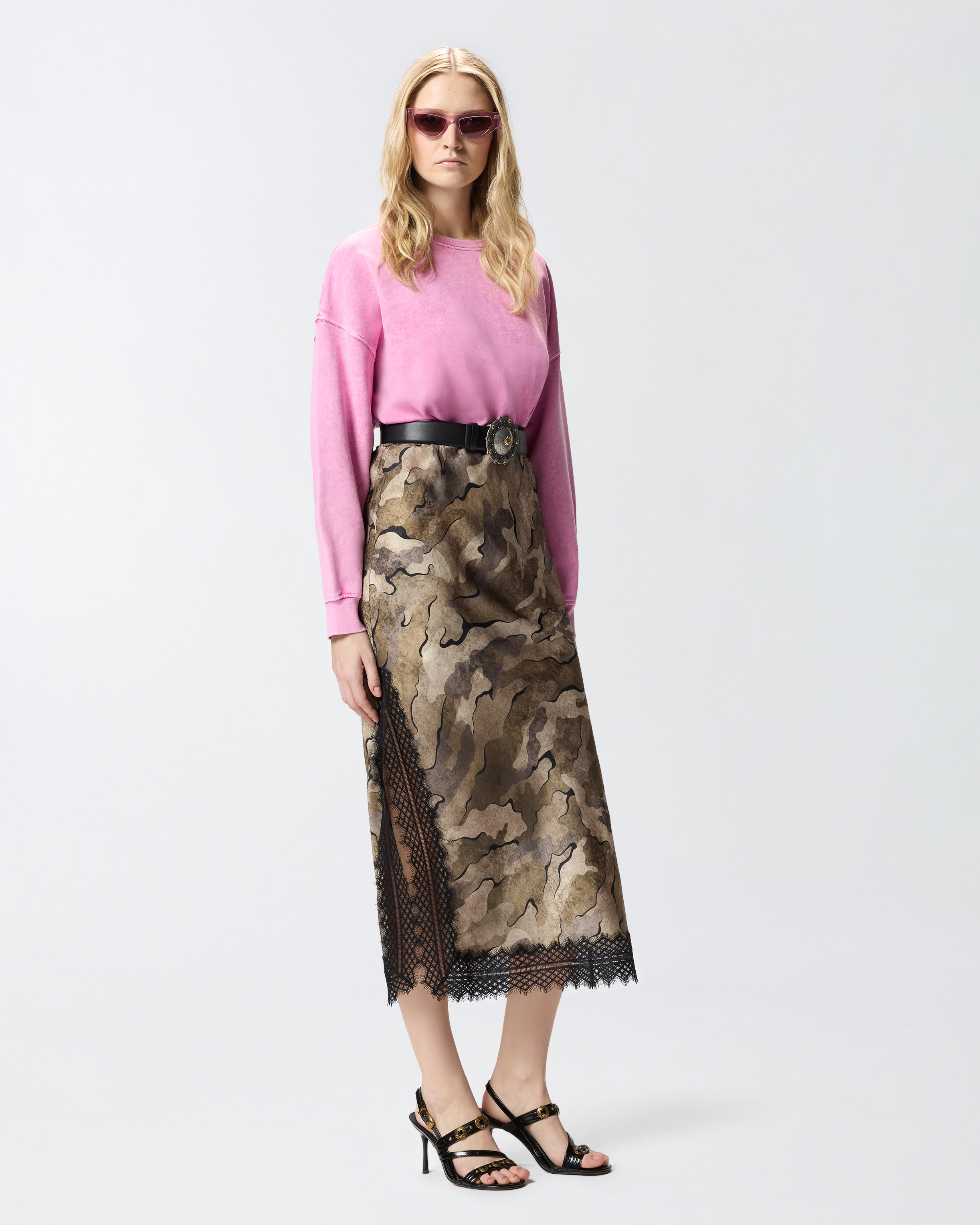 Camouflage lace split midi skirt PINKO Multicolored