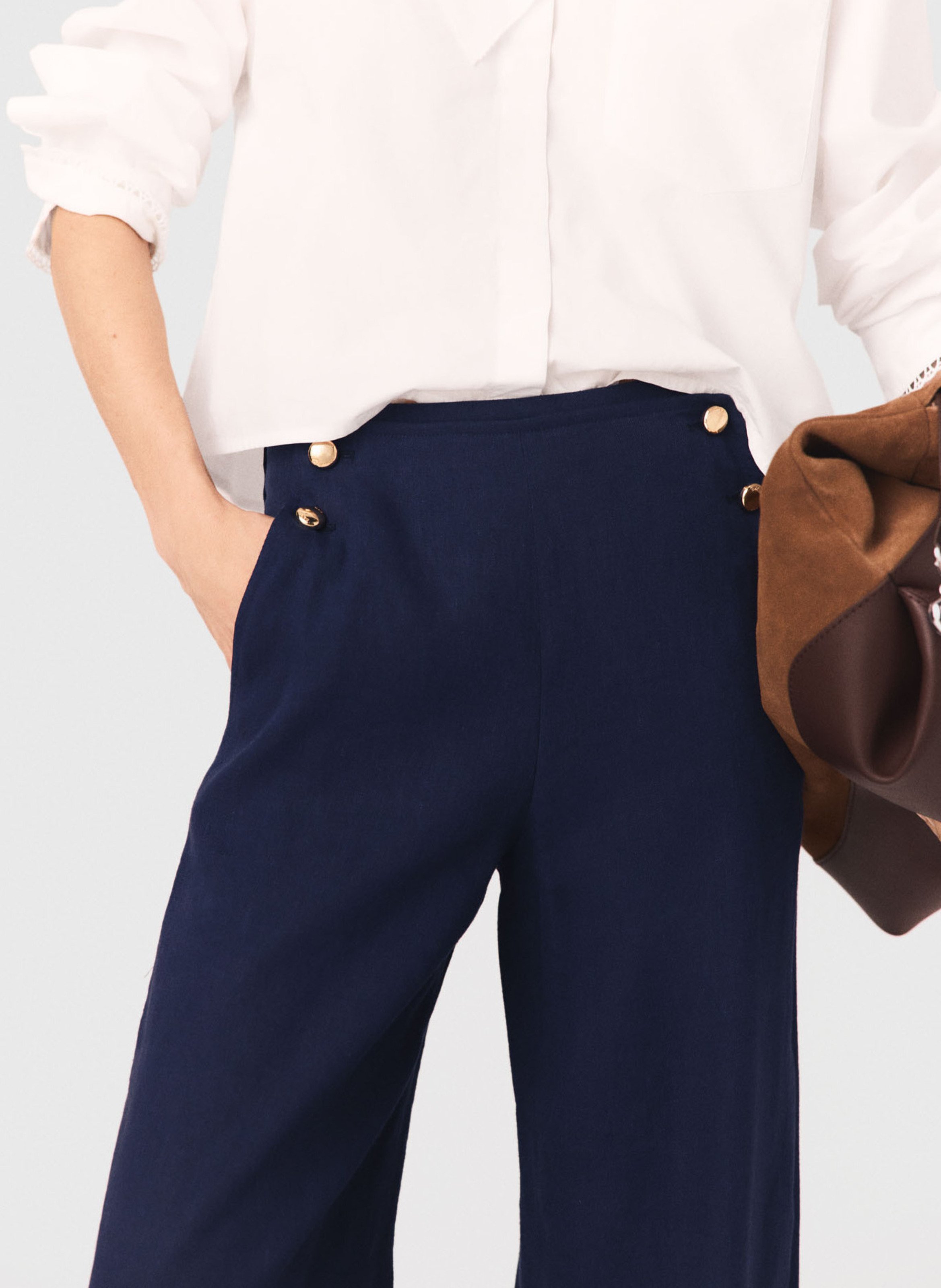 Wijde broek met knoopsluiting in gemengd linnen MAJE Blauw