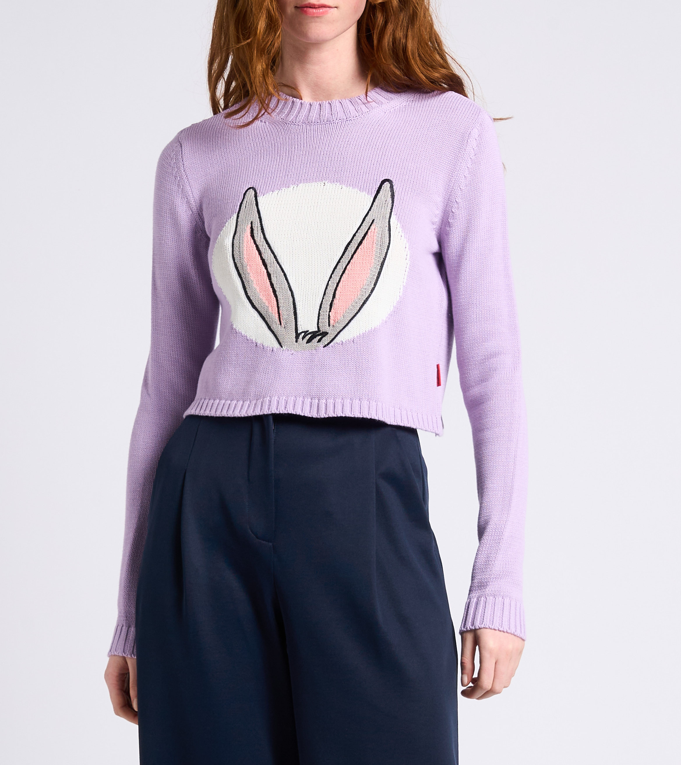 Cropped printed round-neck cotton sweater MAX&Co. Purple
