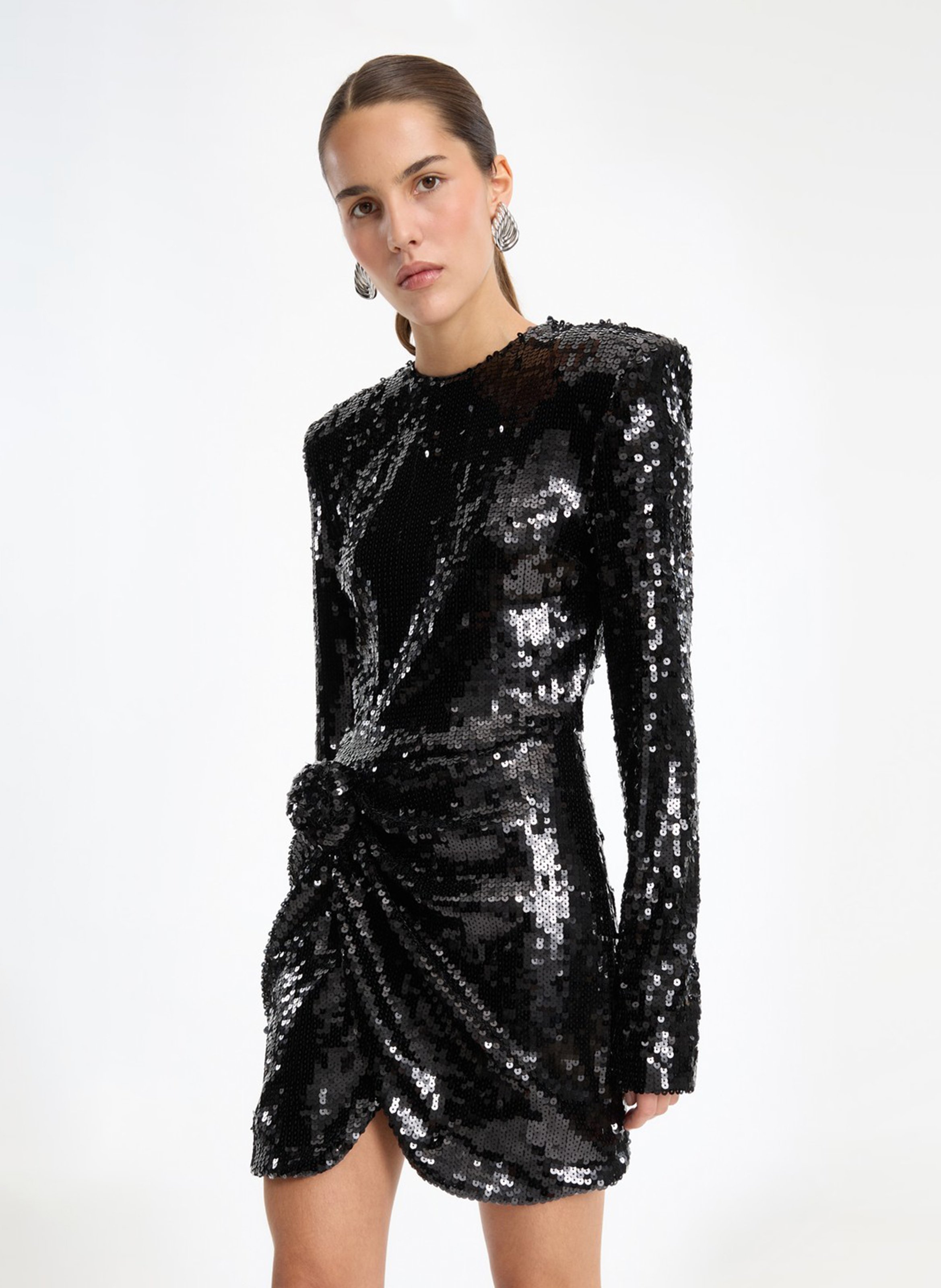 Robe courte ajustée en sequins ROTATE Noir