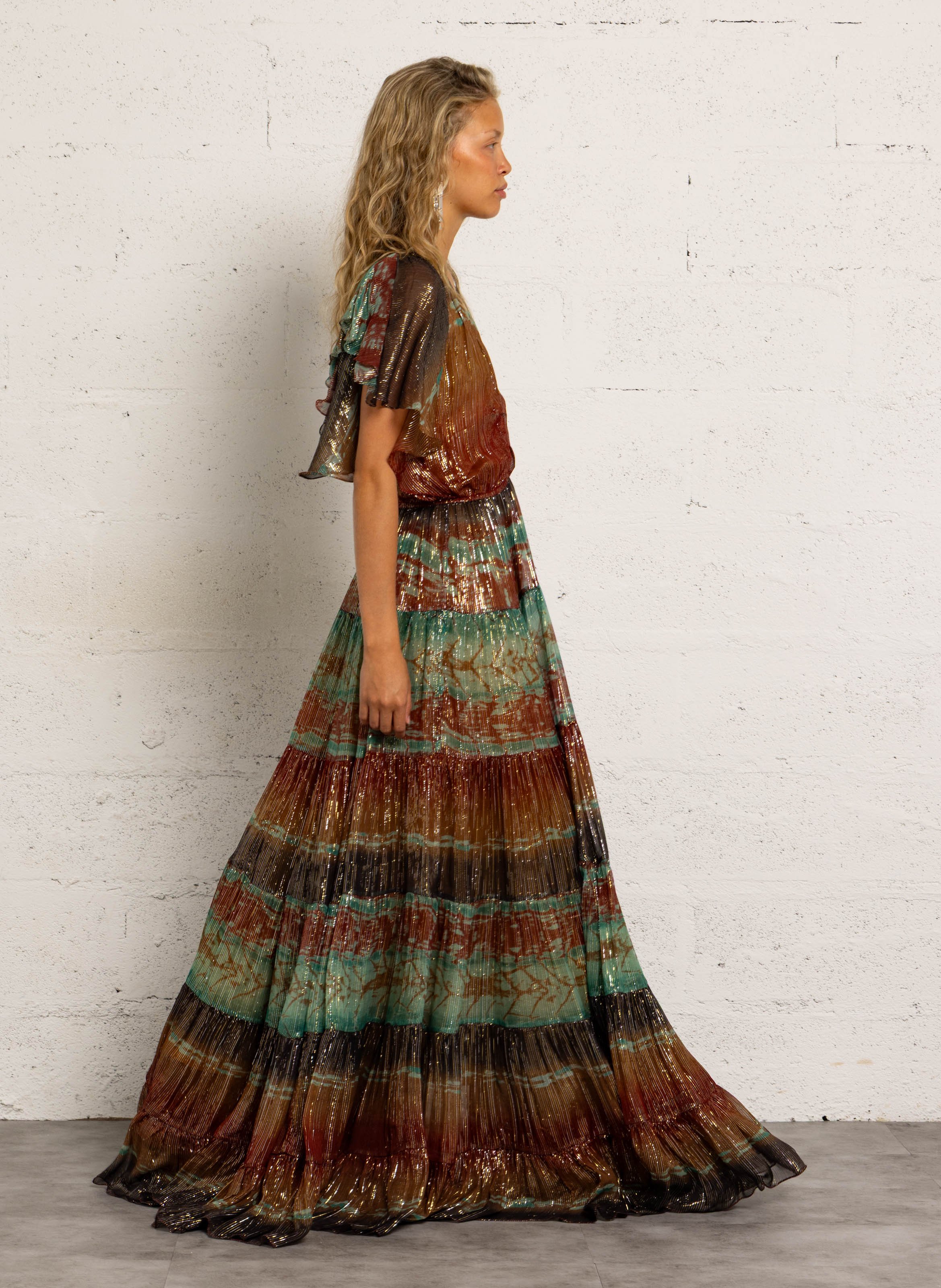 Robe longue imprimée col v MES DEMOISELLES Multicolore