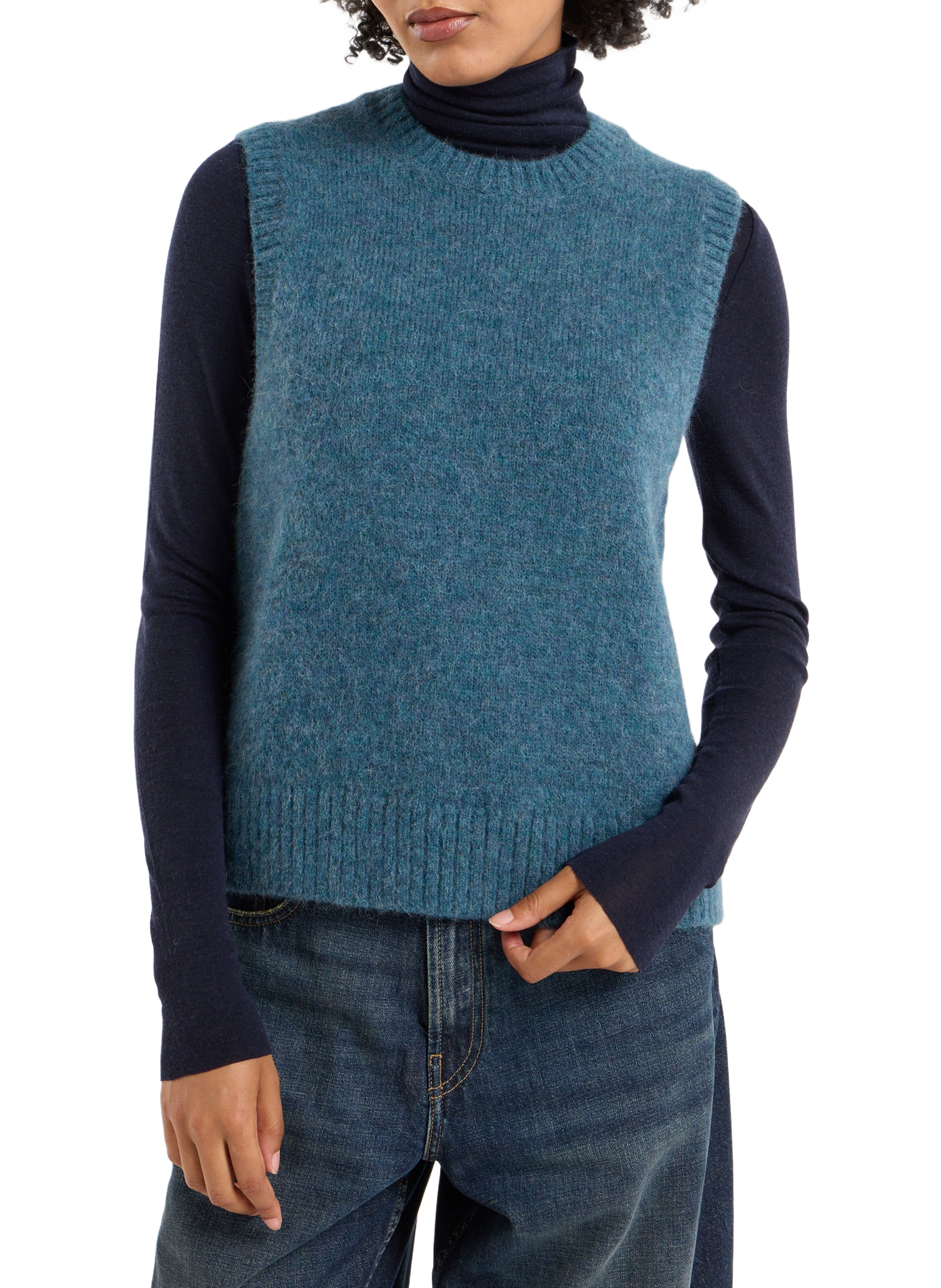 Sleeveless alpaca blend knit sweater SAISON 1865 Blue