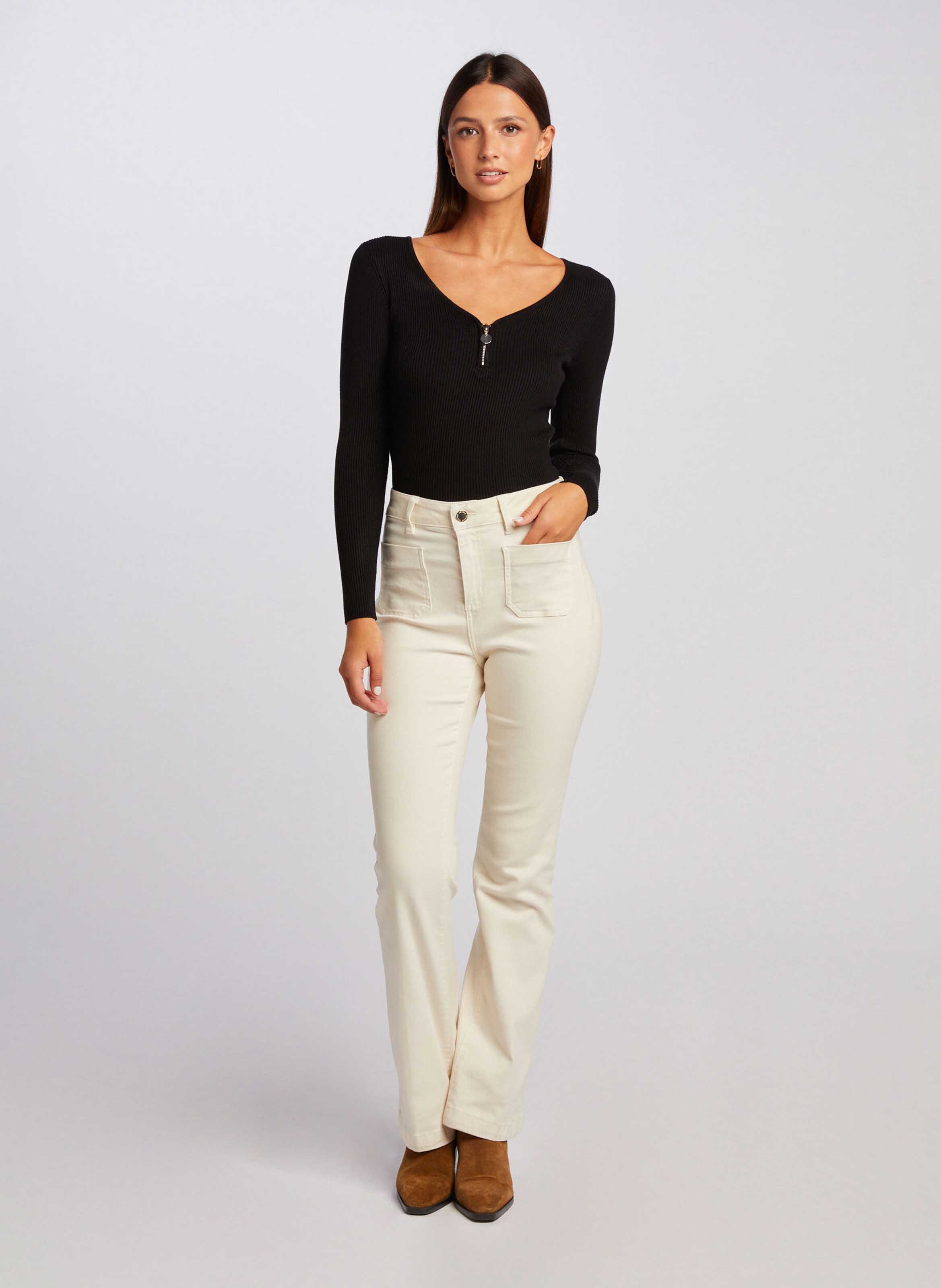 Rib-knit V-neck sweater MORGAN Black