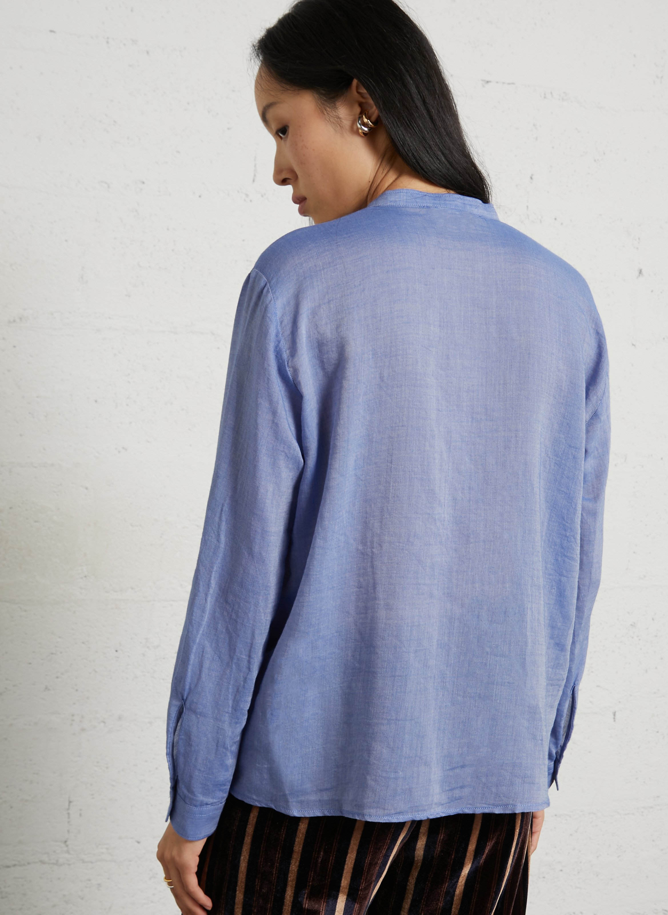 Ruffled cotton blouse DIEGA Blue