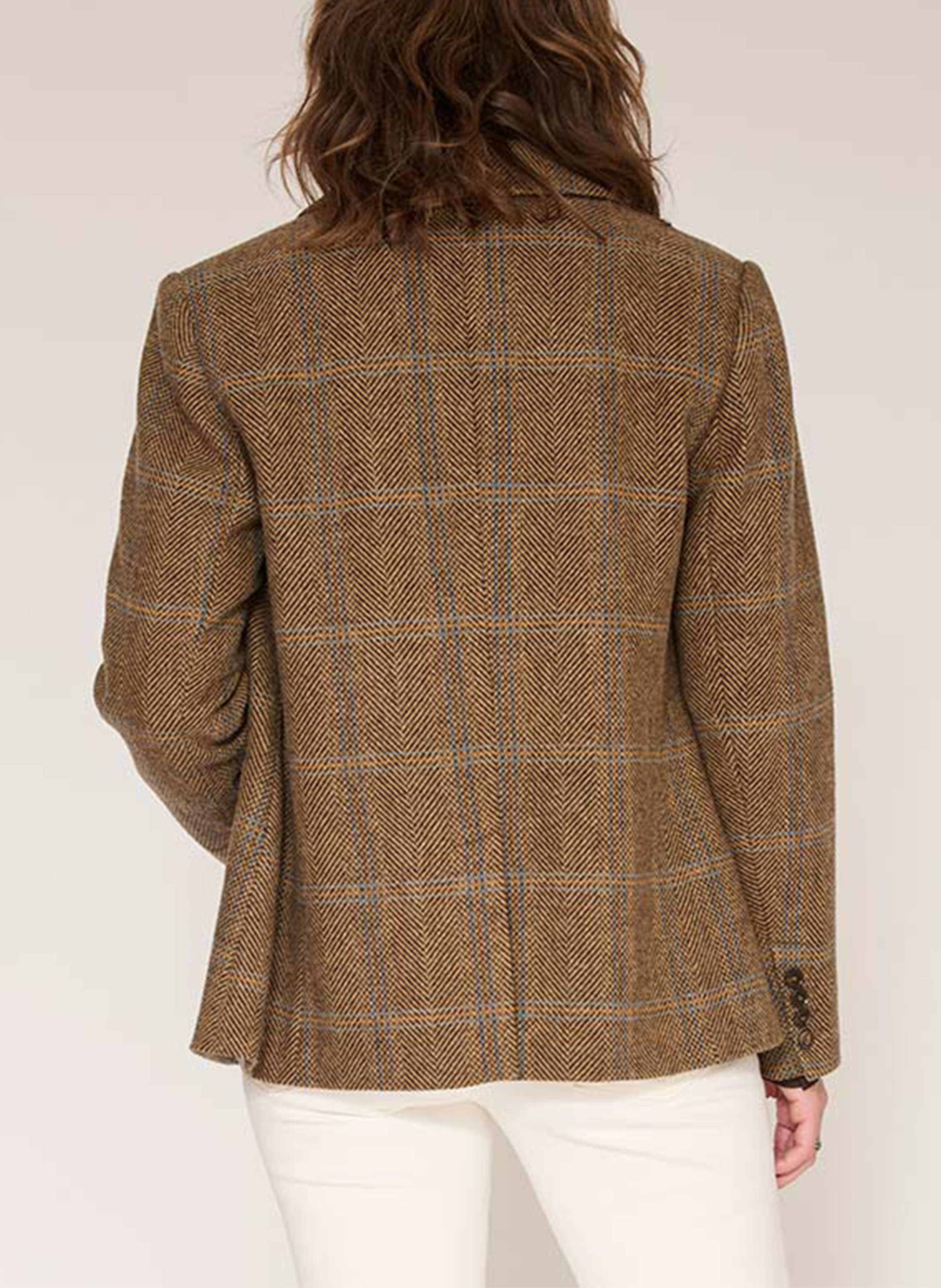 Gerade geschnittener Karo-Wollmischblazer MKT Braun