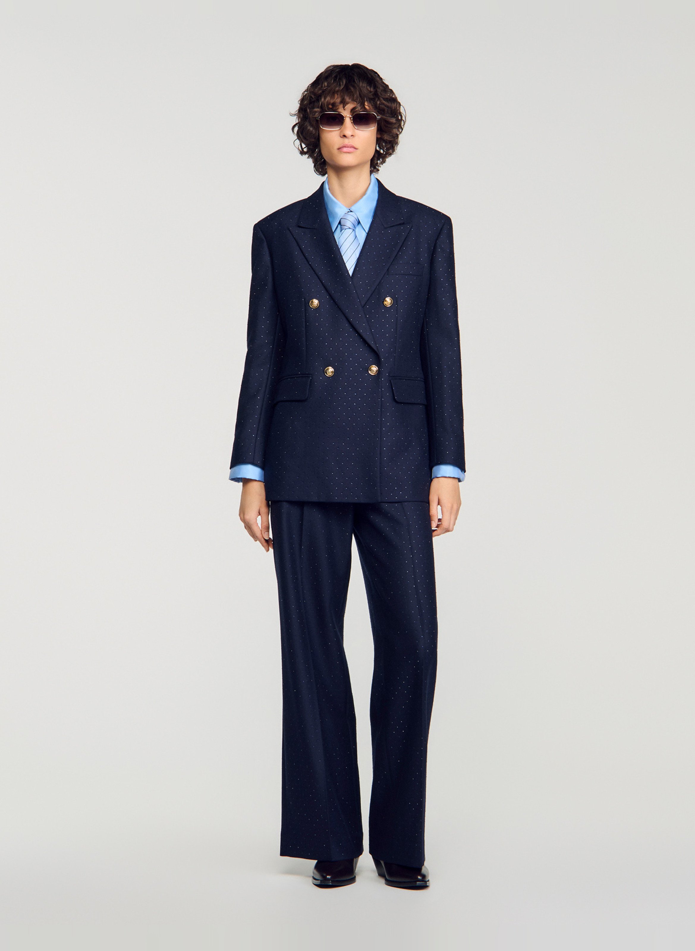 Veste col tailleur en laine SANDRO Bleu