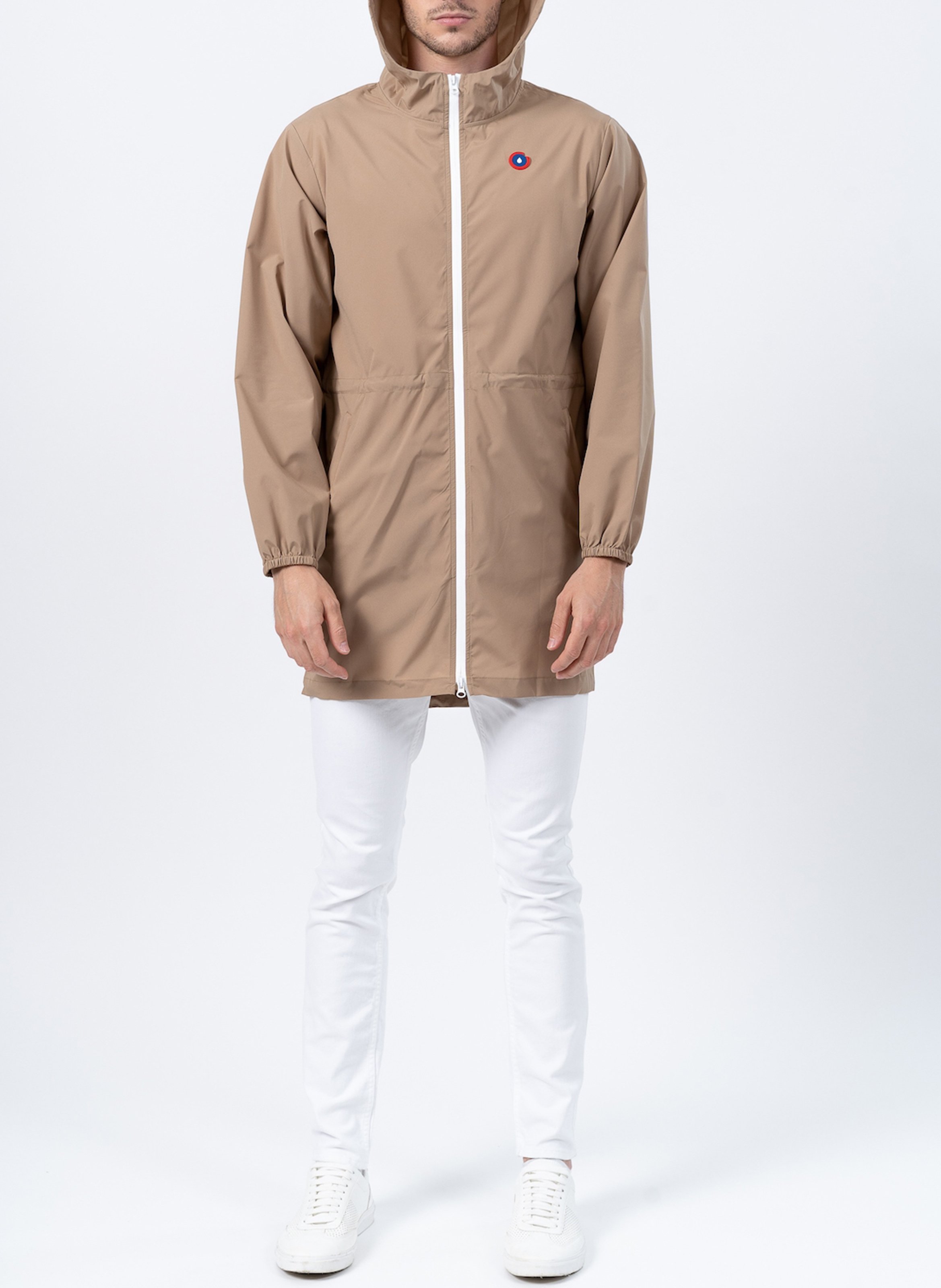 Imperméable long à capuche convertible Beige
