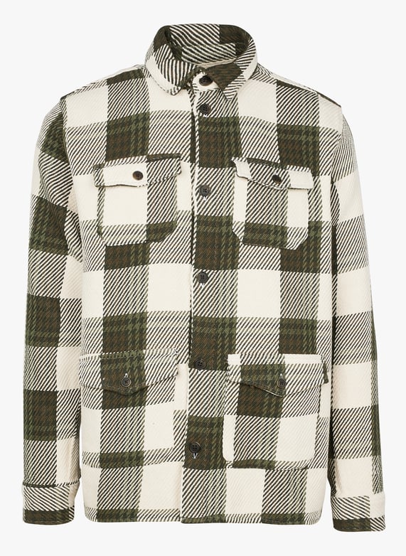 Sobrecamisa de sarga de algodón a cuadros Verde Les deux Hombre