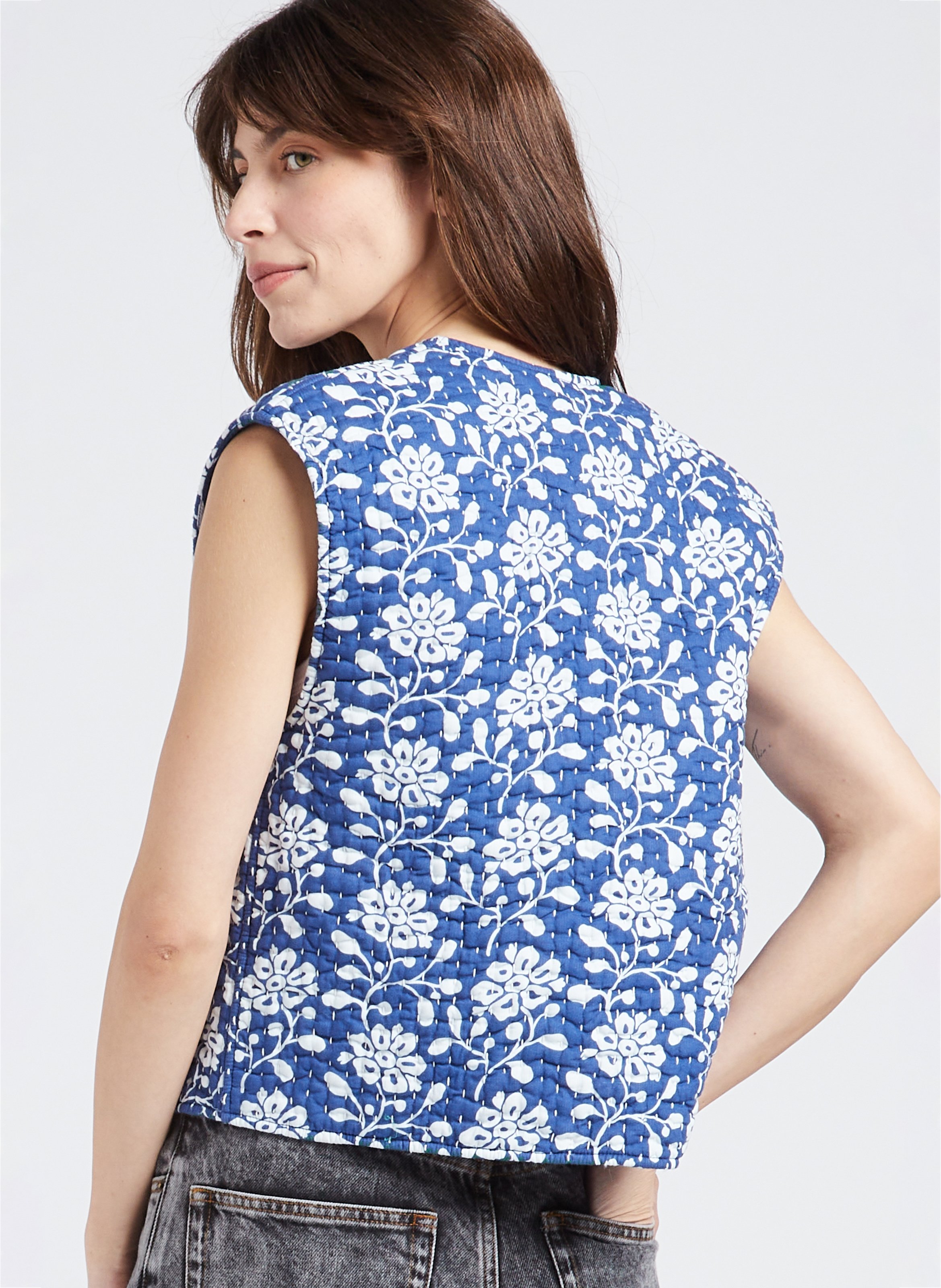 Veste sans manche matelassée imprimée en coton SWILDENS Bleu