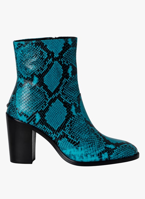 Blue Python effect leather ankle boots